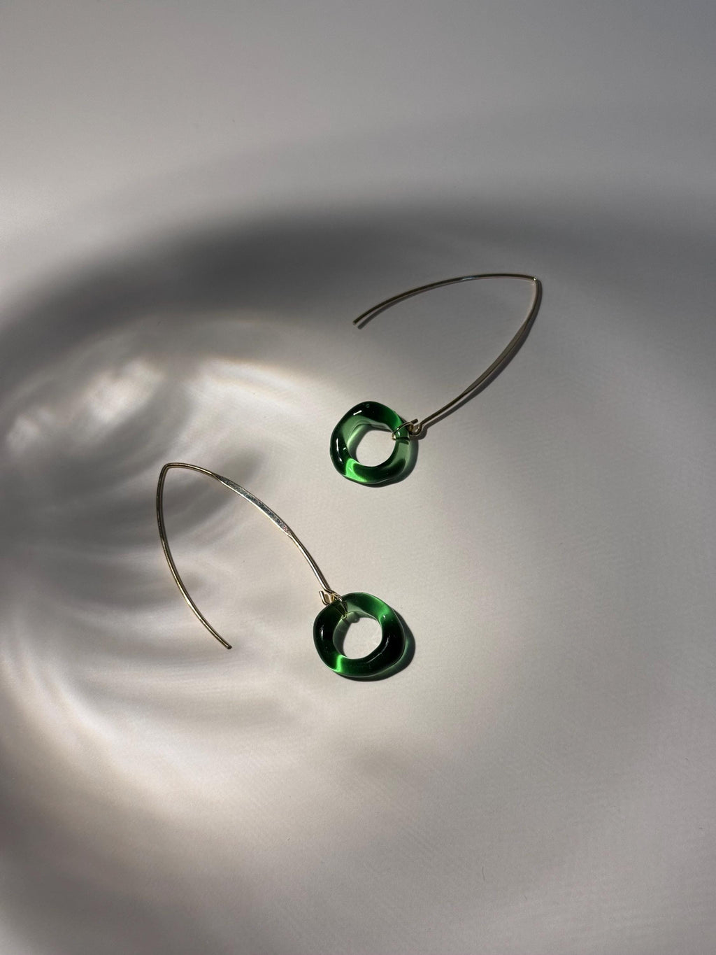Tiny Green and Gold circle earrings