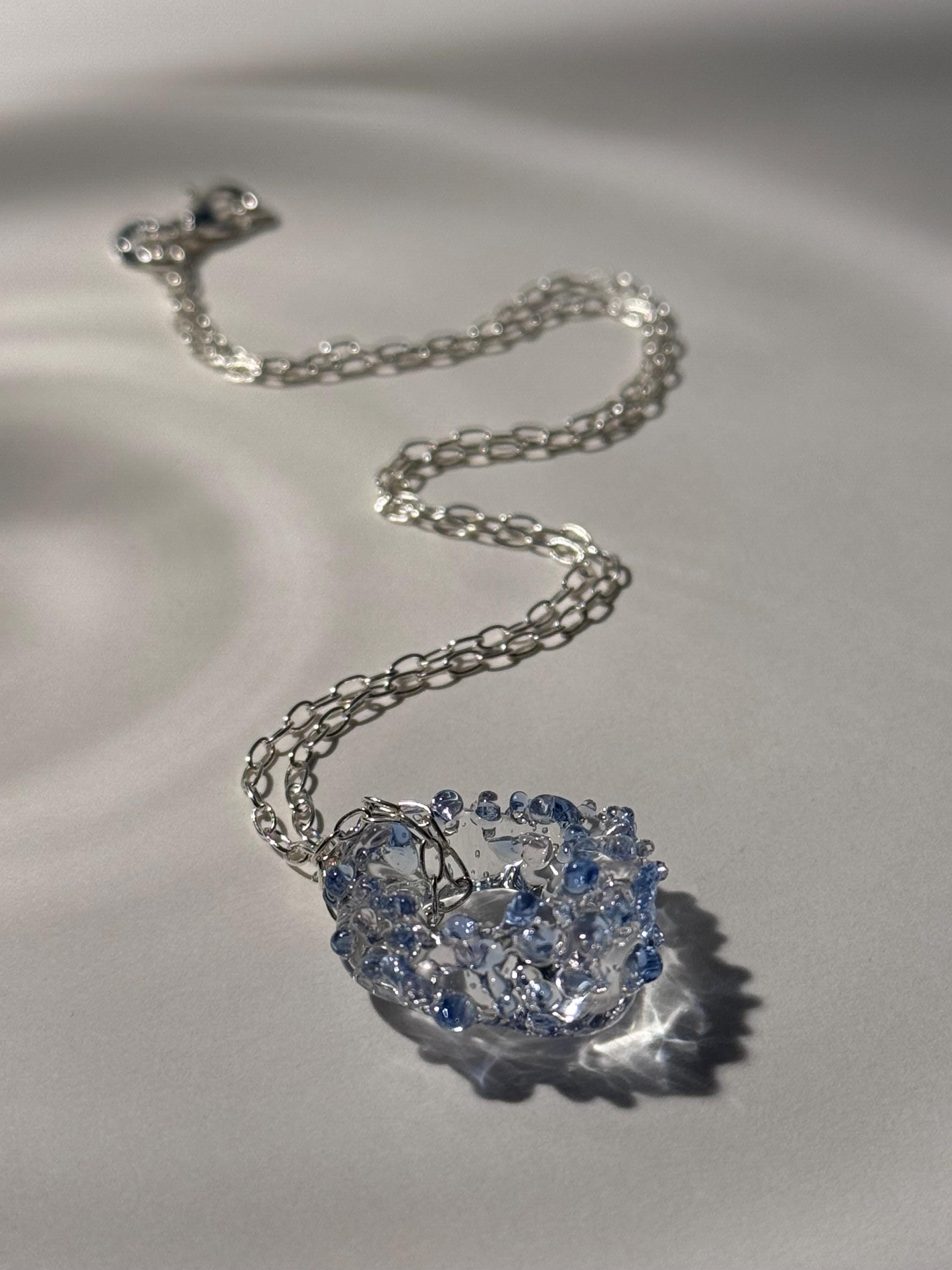 Prickly Blue and Pink Glass Charm Necklace