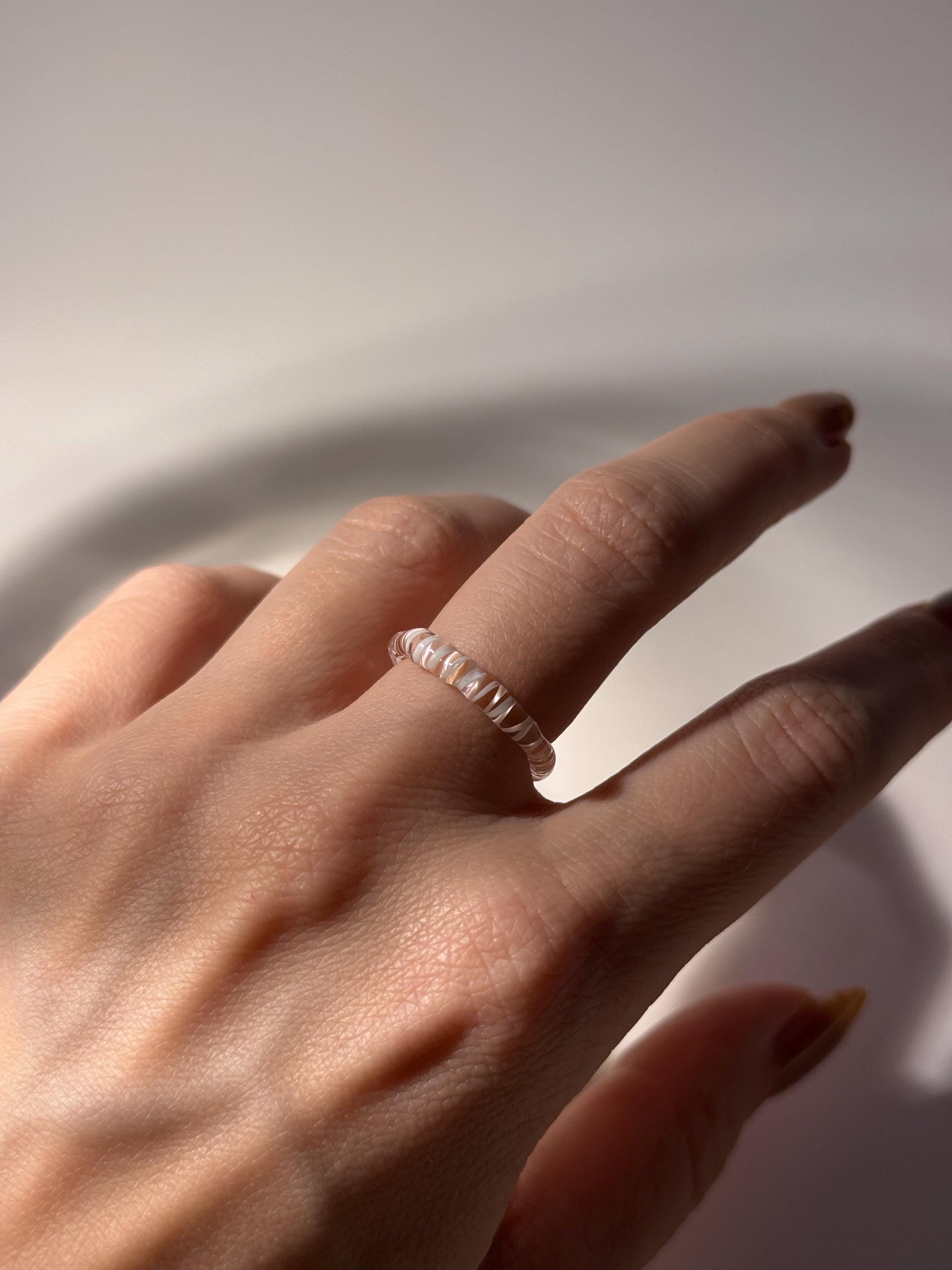 Rose & White Swirl Glass Ring
