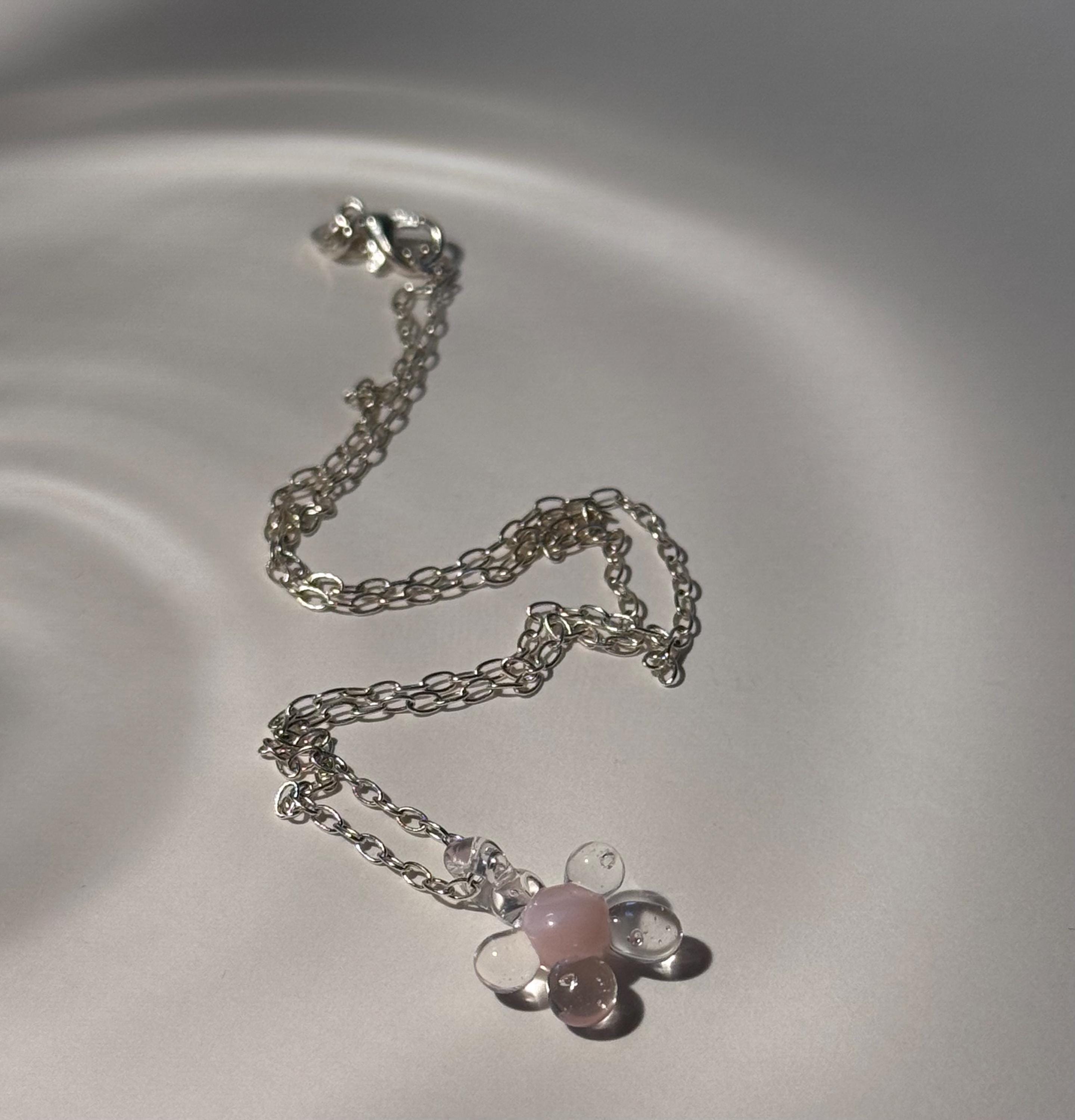 Delicate Pink and clear Borosilicate Glass Flower Pendant