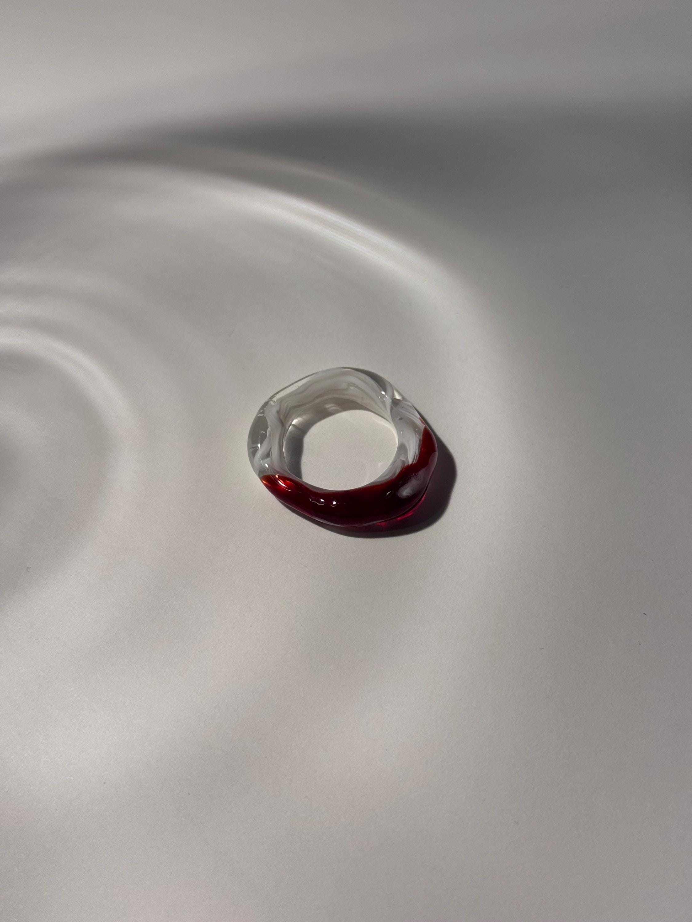 Red and White swirl Glass Ring