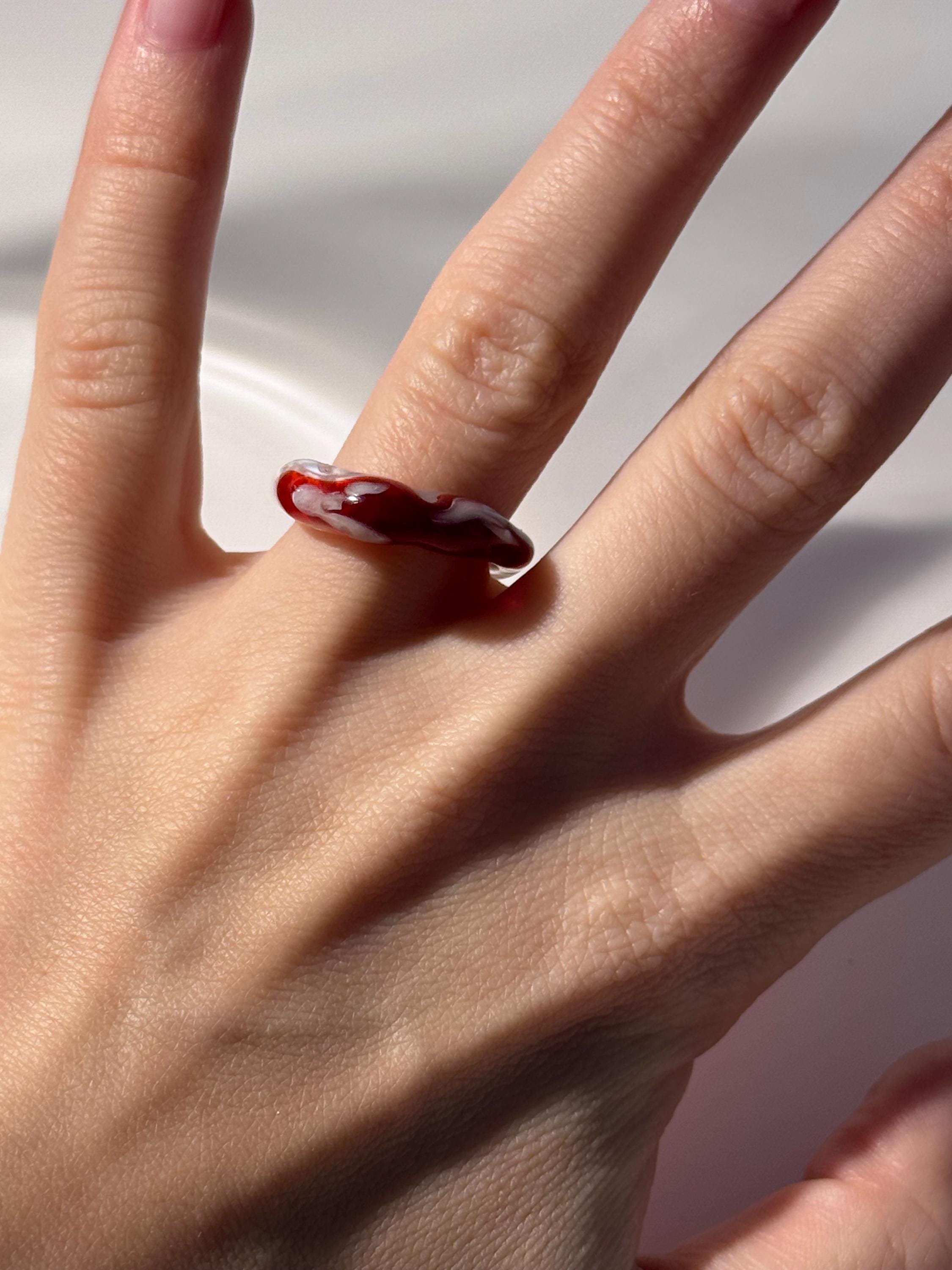 Red and White swirl Glass Ring