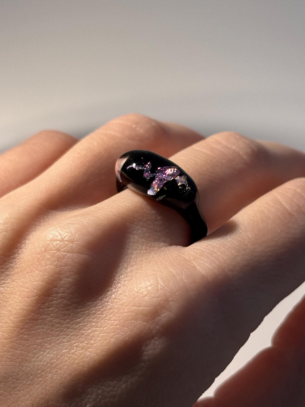 Midnight dreams - Black and Pink Opal Glass Ring: