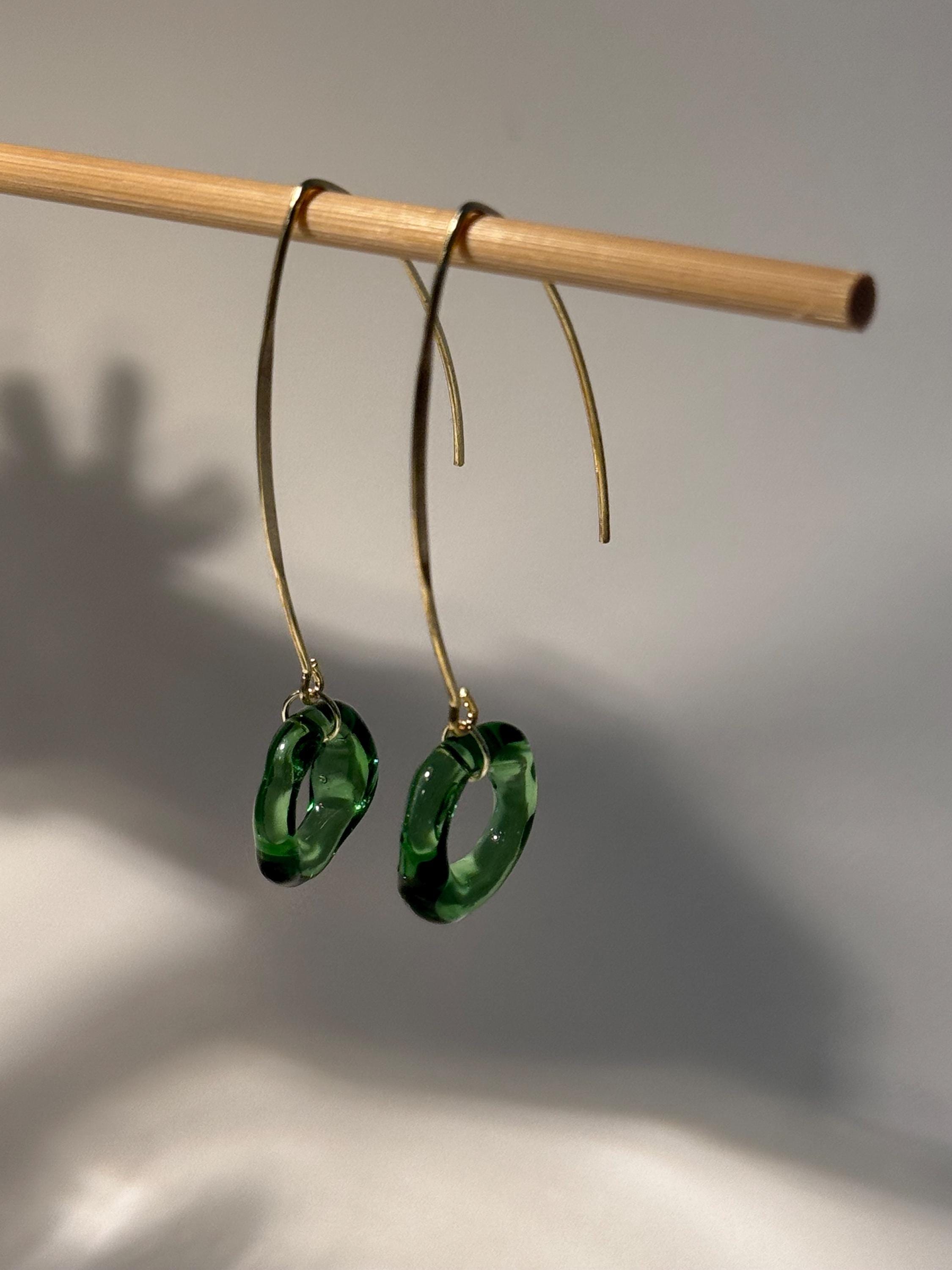 Tiny Green and Gold circle earrings