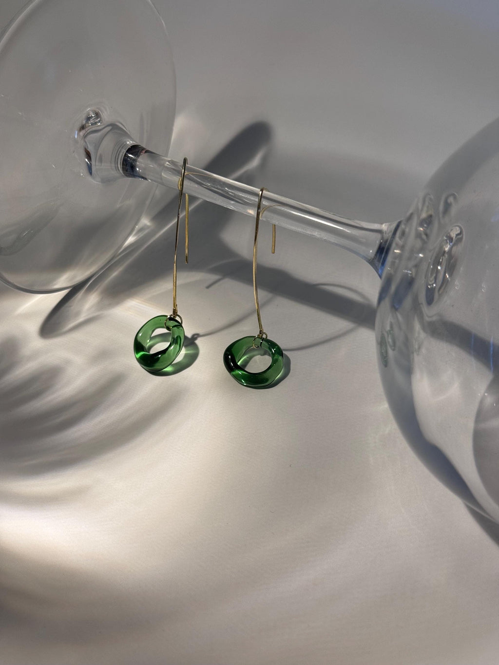 Tiny Green and Gold circle earrings