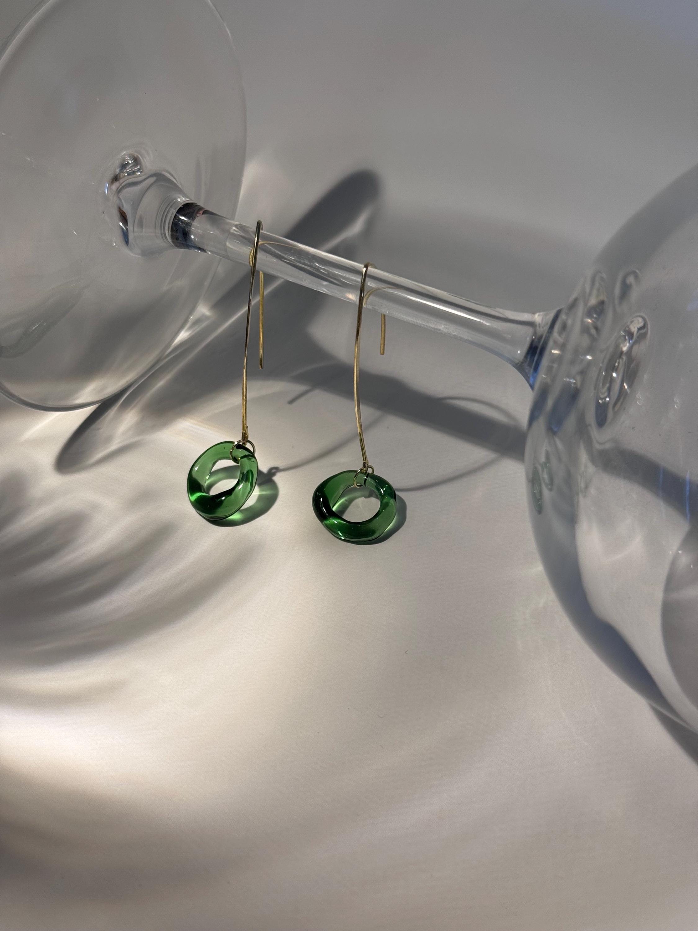 Tiny Green and Gold circle earrings
