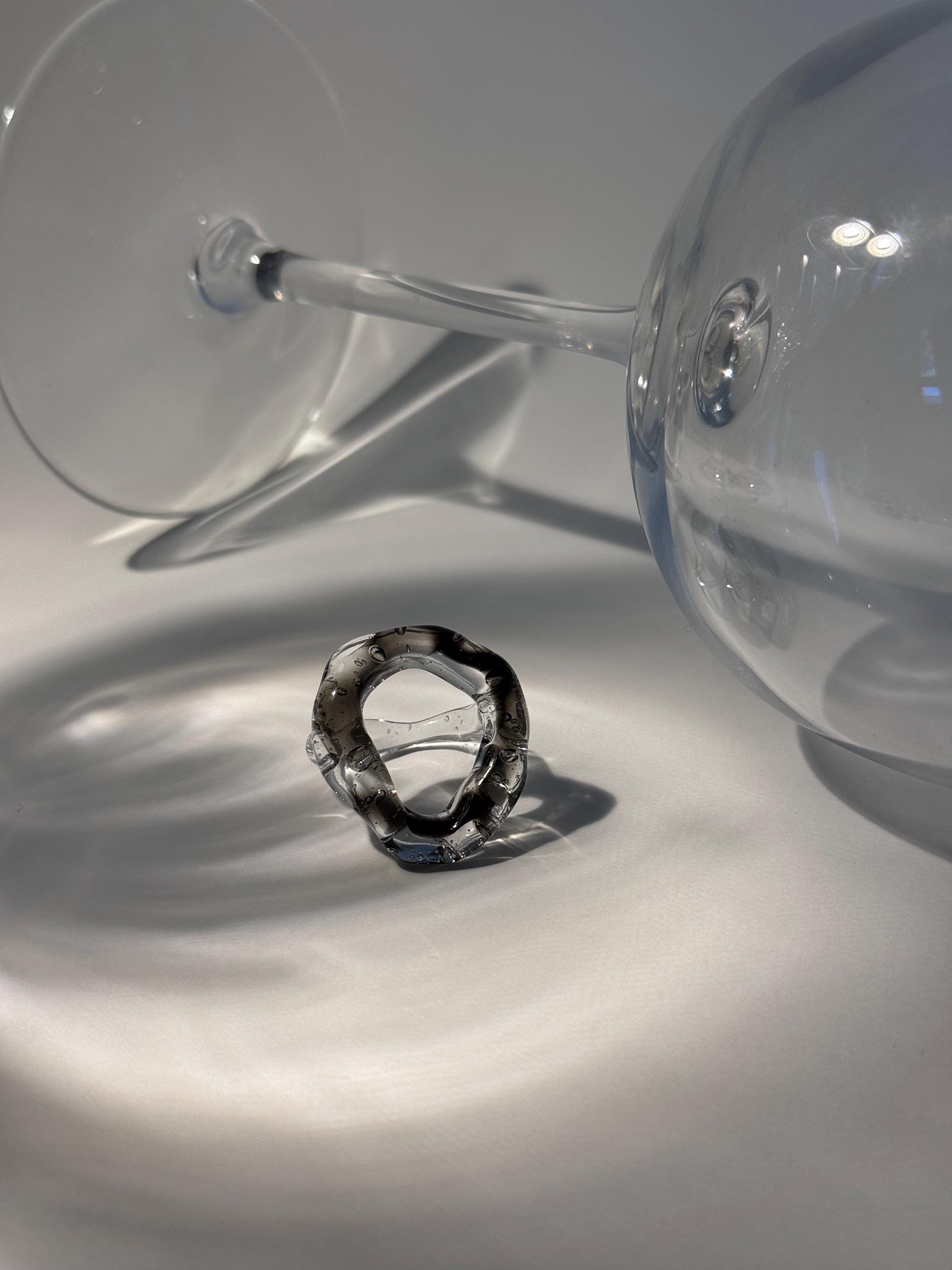 Clear and Black big circle Glass Ring