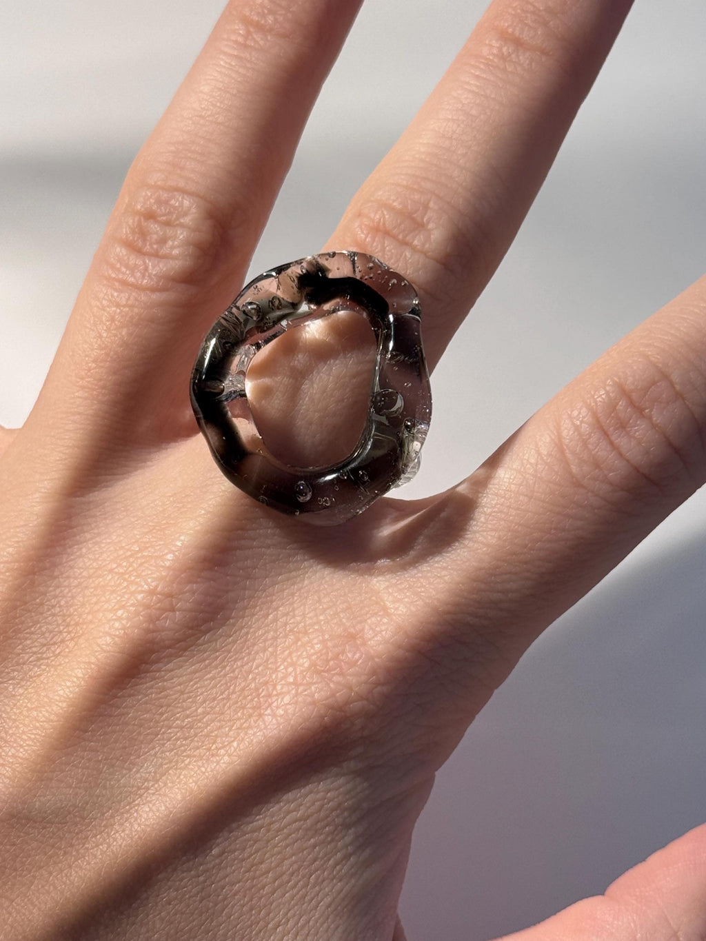 Clear and Black big circle Glass Ring