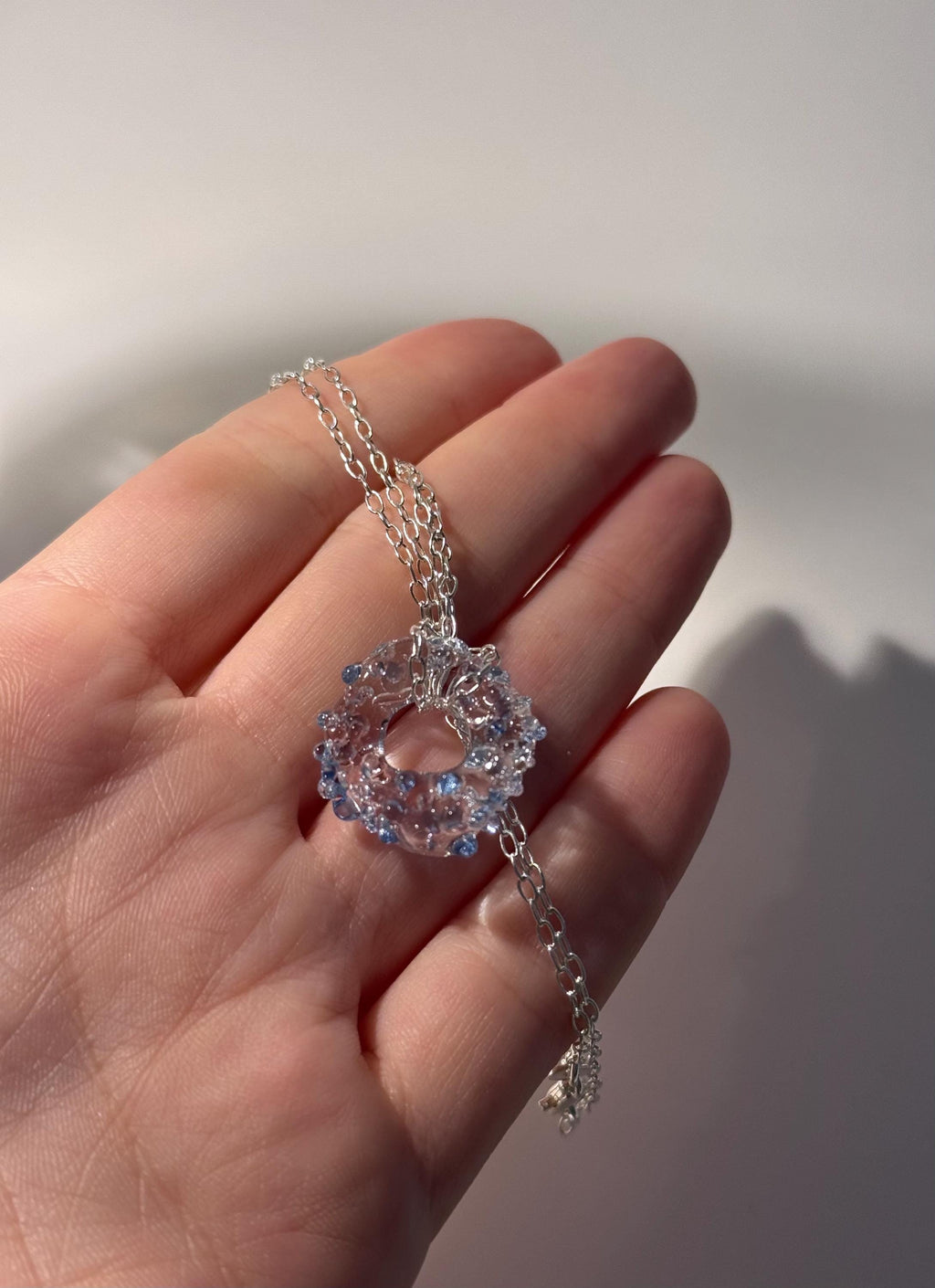 Prickly Blue and Pink Glass Charm Necklace