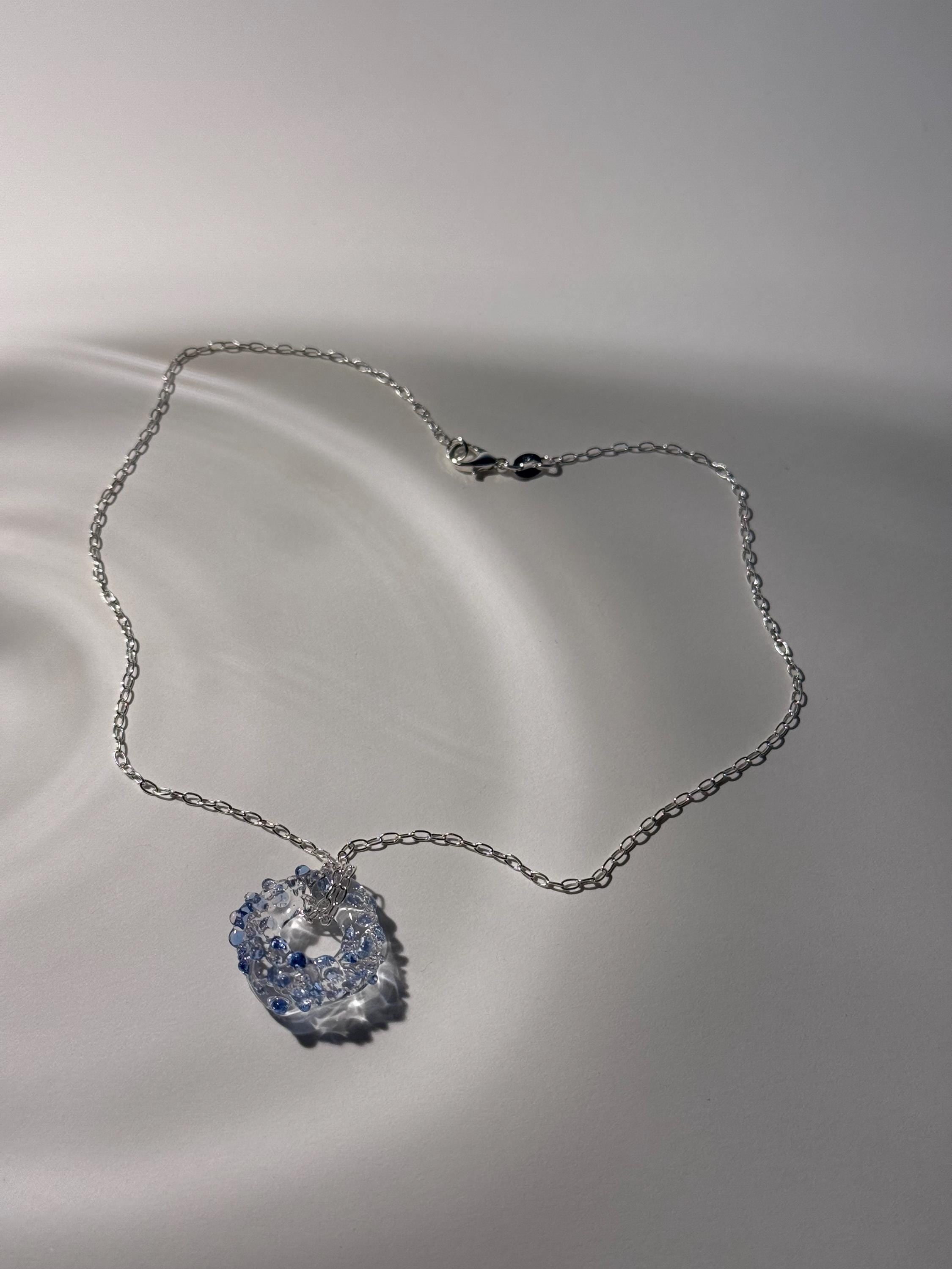Prickly Blue and Pink Glass Charm Necklace
