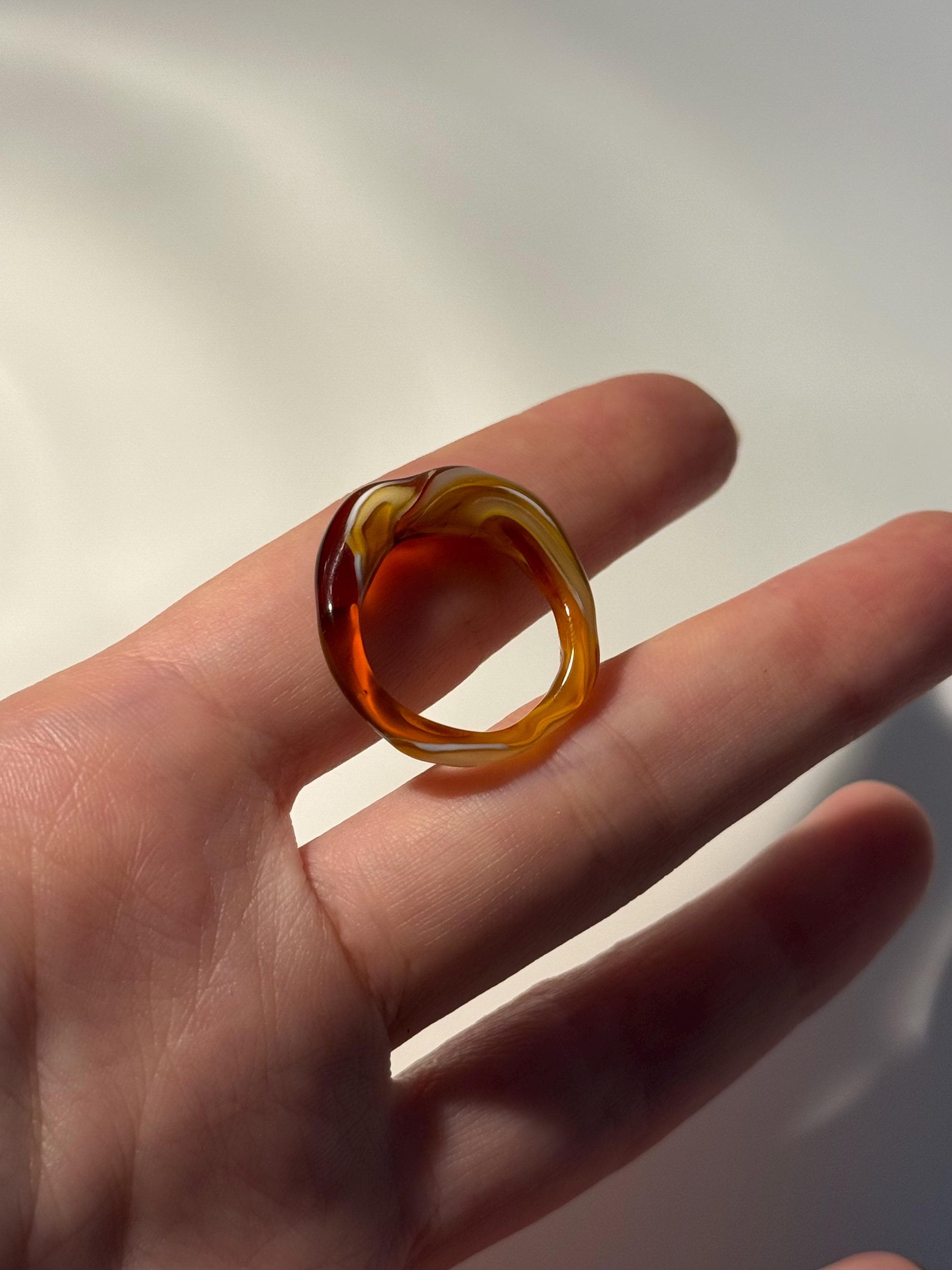 Cappuccino swirl inspired brown and beige Glass Ring: Handmade unique Borosilicate Jewellery