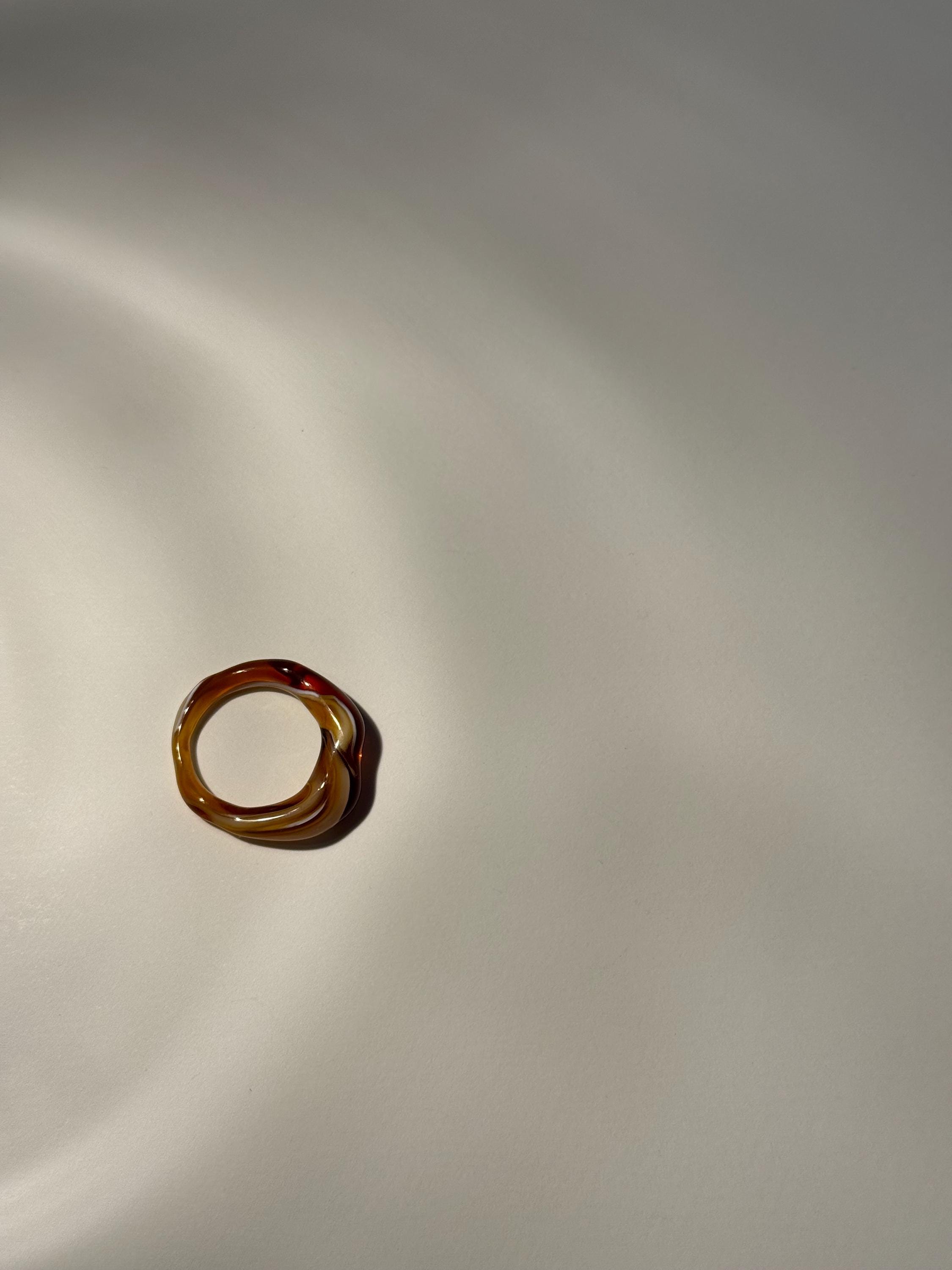 Cappuccino swirl inspired brown and beige Glass Ring: Handmade unique Borosilicate Jewellery