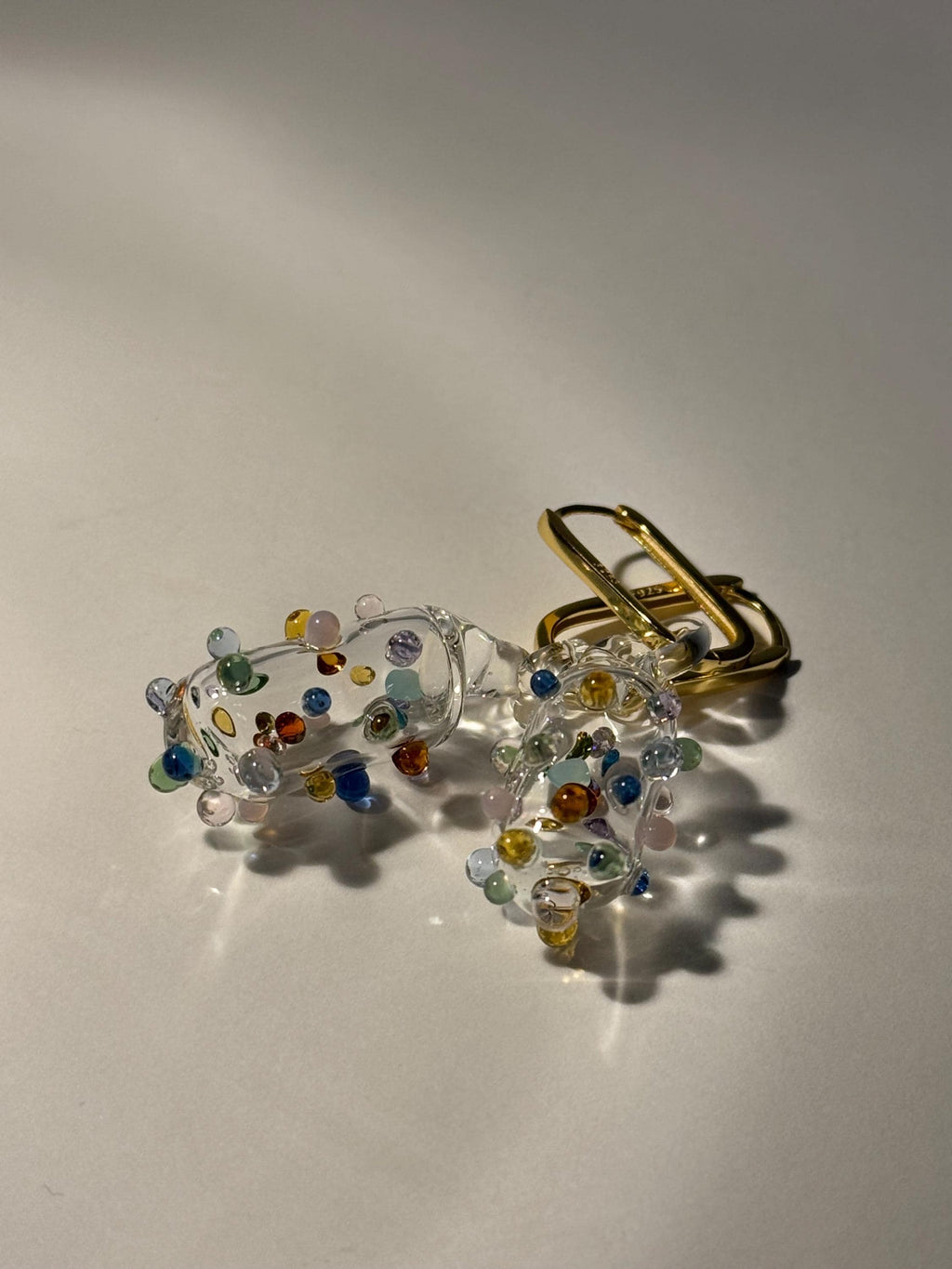 Handmade colourful zirconia, gold and Borosilicate Glass Earrings