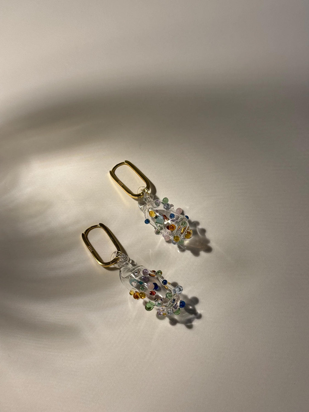 Handmade colourful zirconia, gold and Borosilicate Glass Earrings