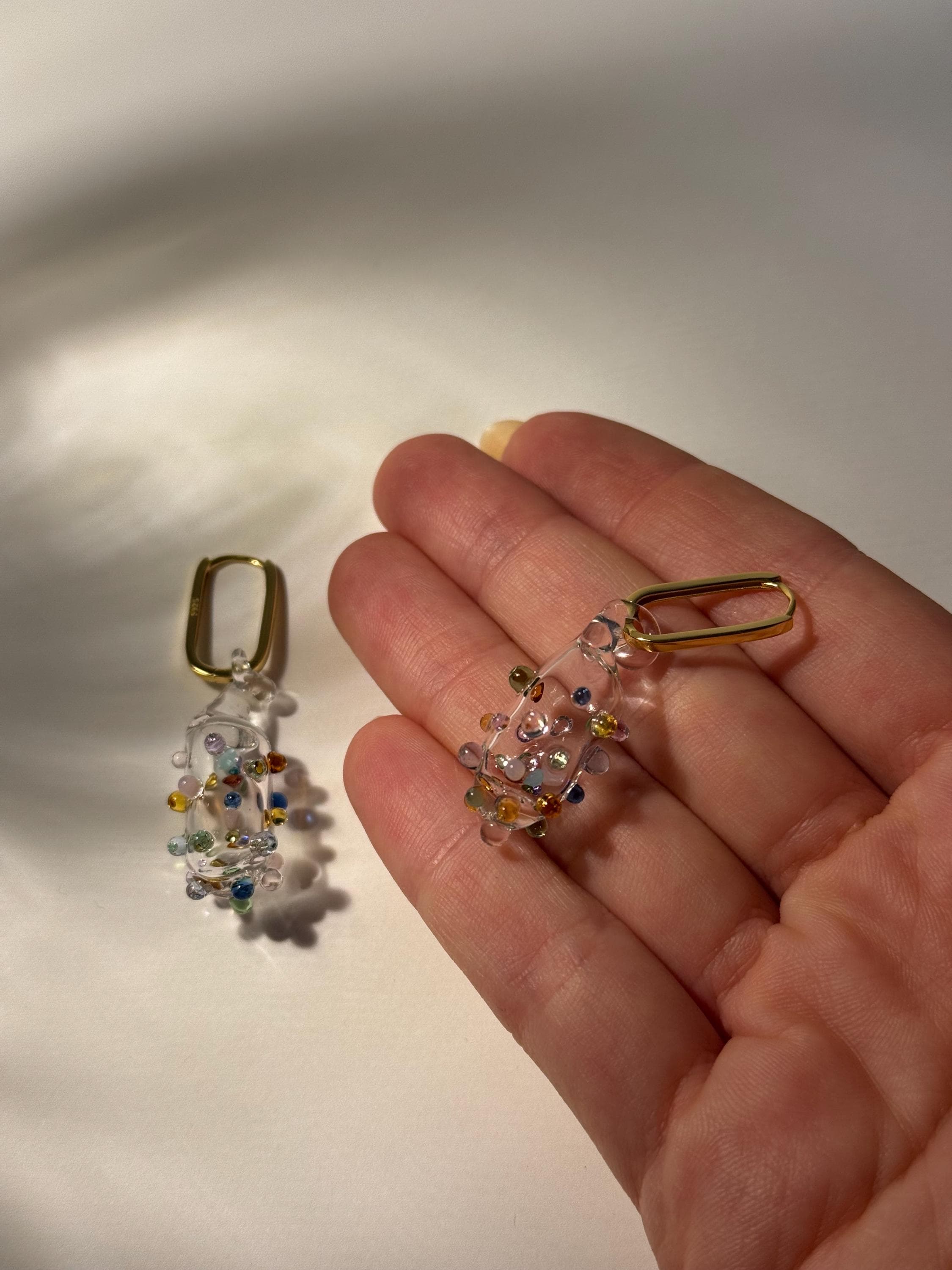 Handmade colourful zirconia, gold and Borosilicate Glass Earrings