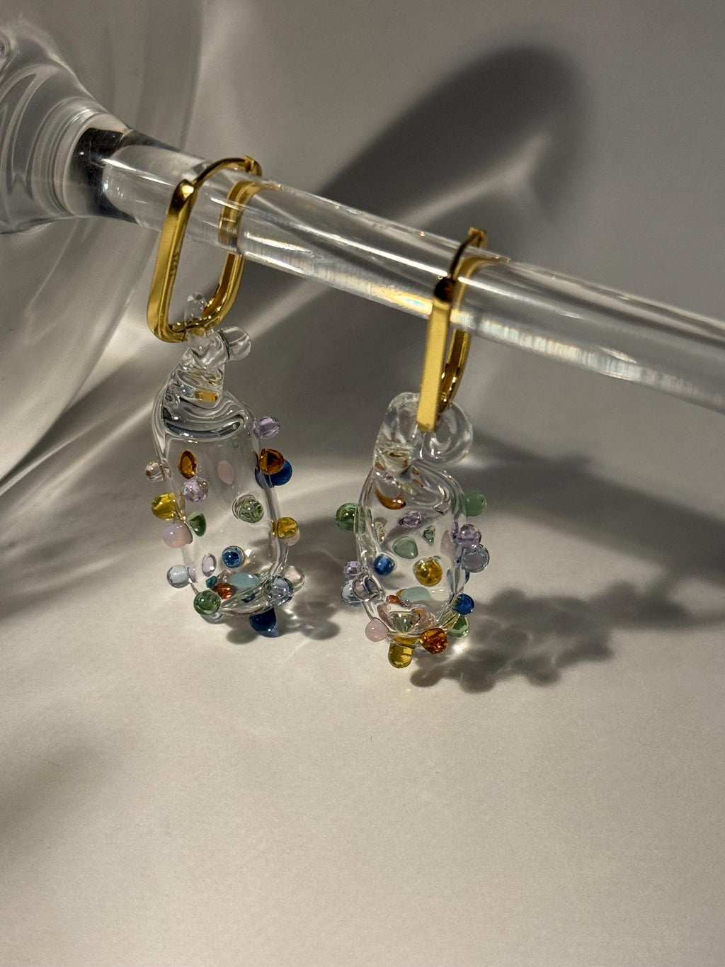 Handmade colourful zirconia, gold and Borosilicate Glass Earrings
