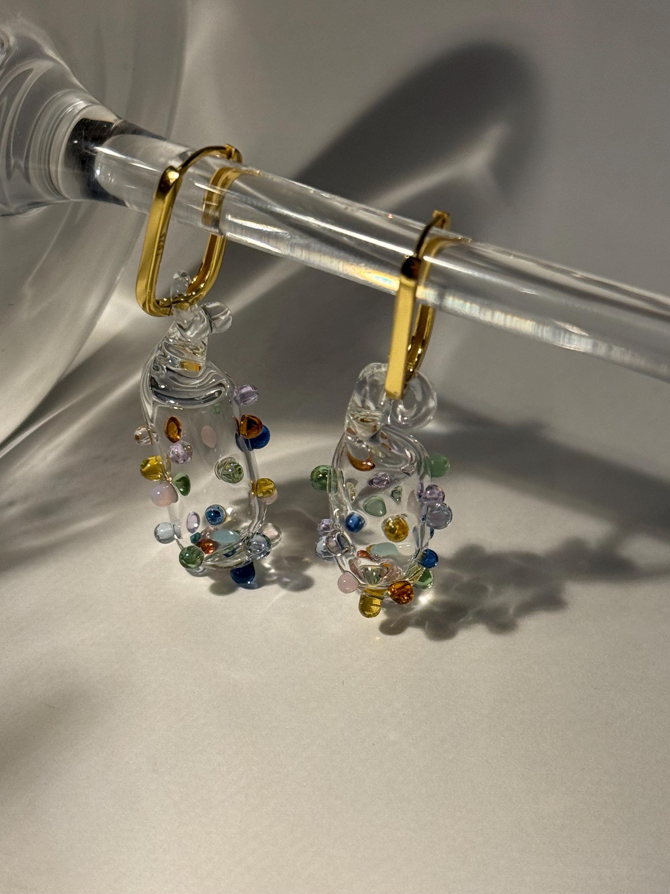 Handmade colourful zirconia, gold and Borosilicate Glass Earrings