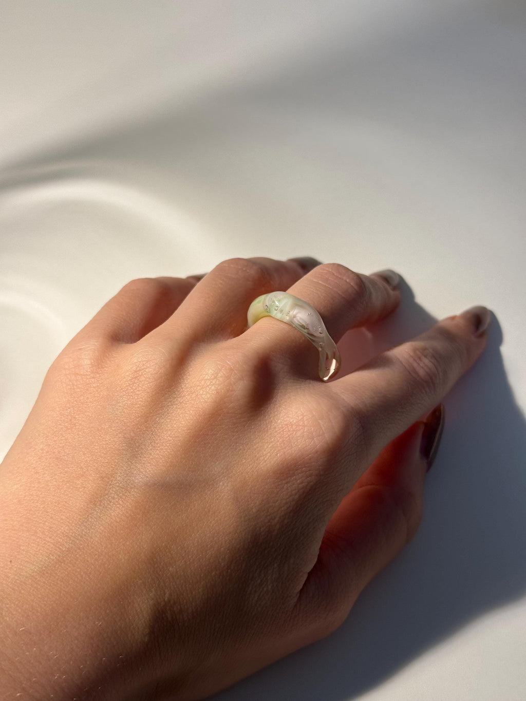 Mint Green and rose strawberry Matcha Swirl Glass Ring