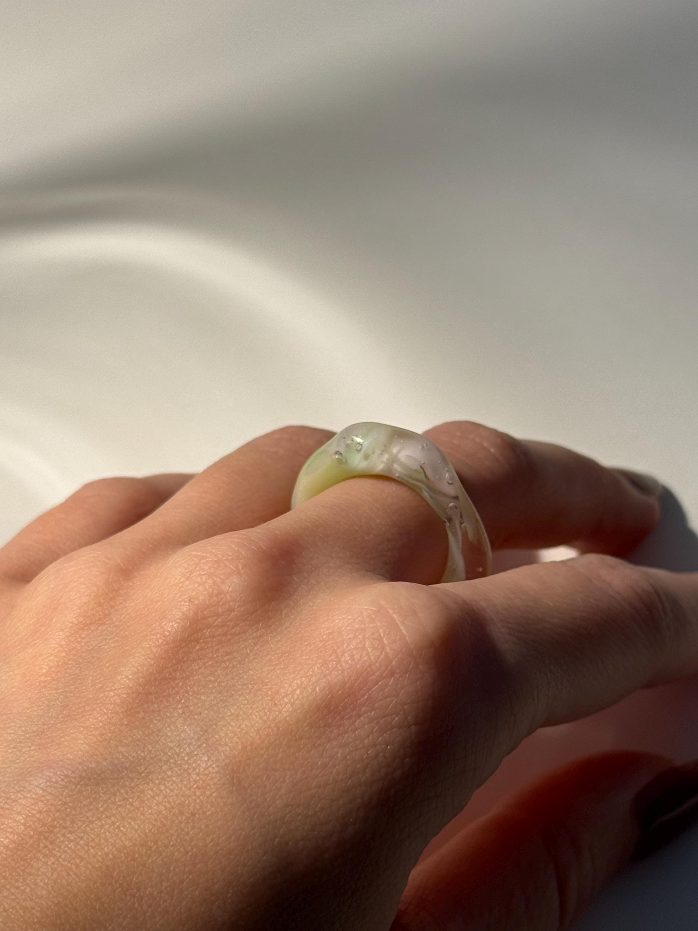 Mint Green and rose strawberry Matcha Swirl Glass Ring