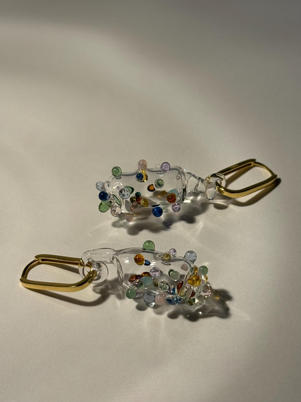 Handmade colourful zirconia, gold and Borosilicate Glass Earrings