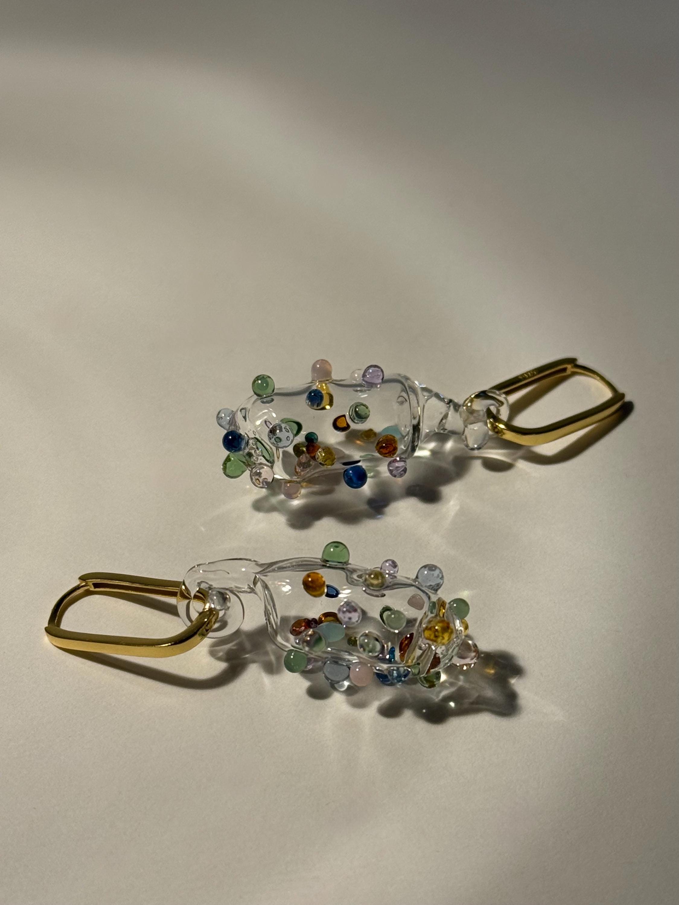 Handmade colourful zirconia, gold and Borosilicate Glass Earrings