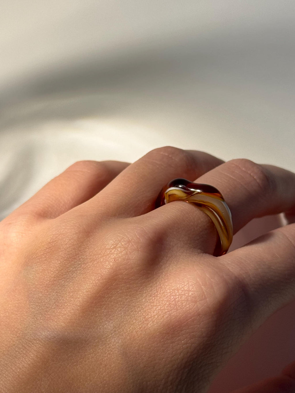 Cappuccino swirl inspired brown and beige Glass Ring