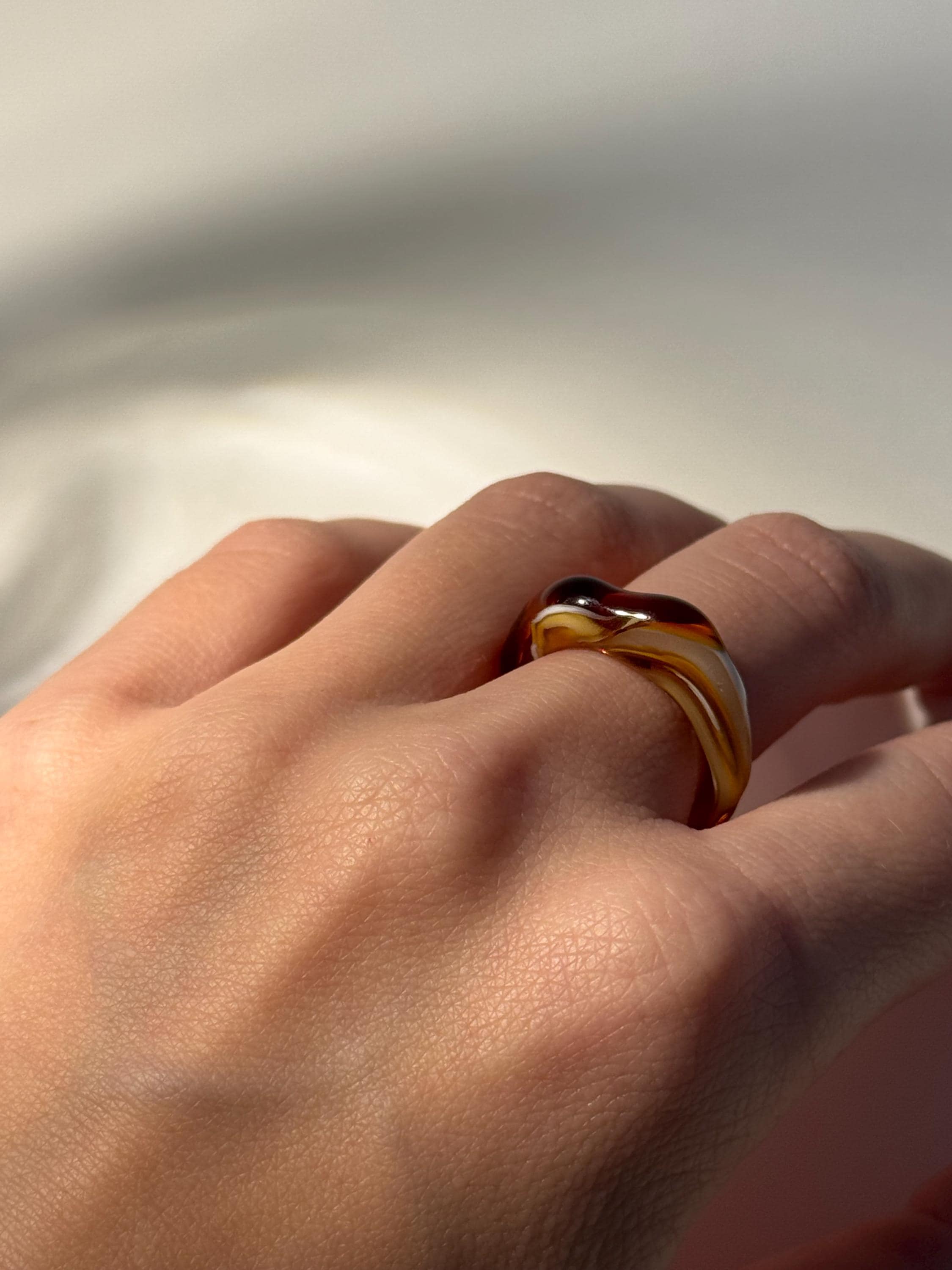 Cappuccino swirl inspired brown and beige Glass Ring: Handmade unique Borosilicate Jewellery