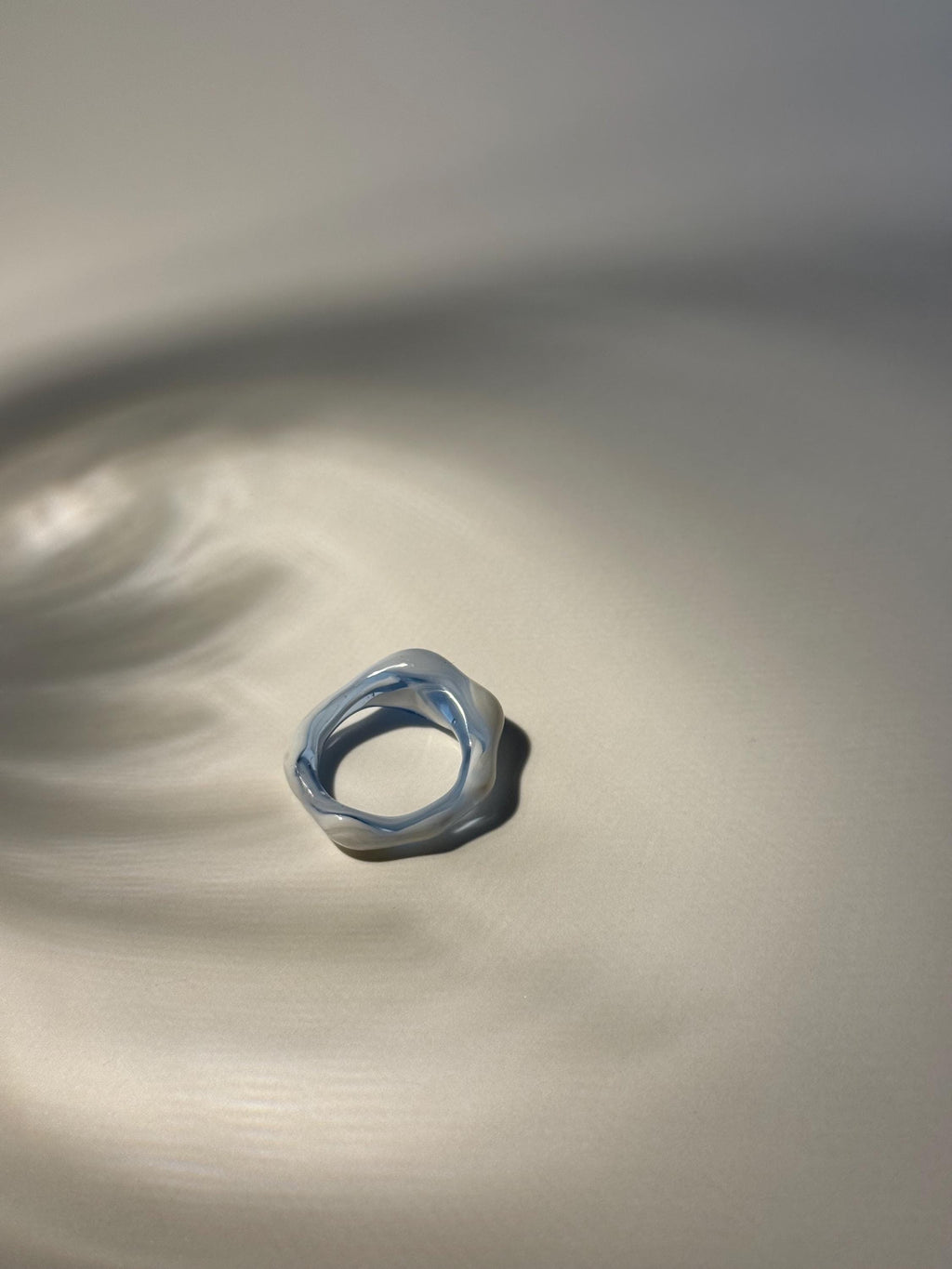 Aqua Swirl Glass Ring: Handmade unique blue and white Borosilicate Glass Jewellery