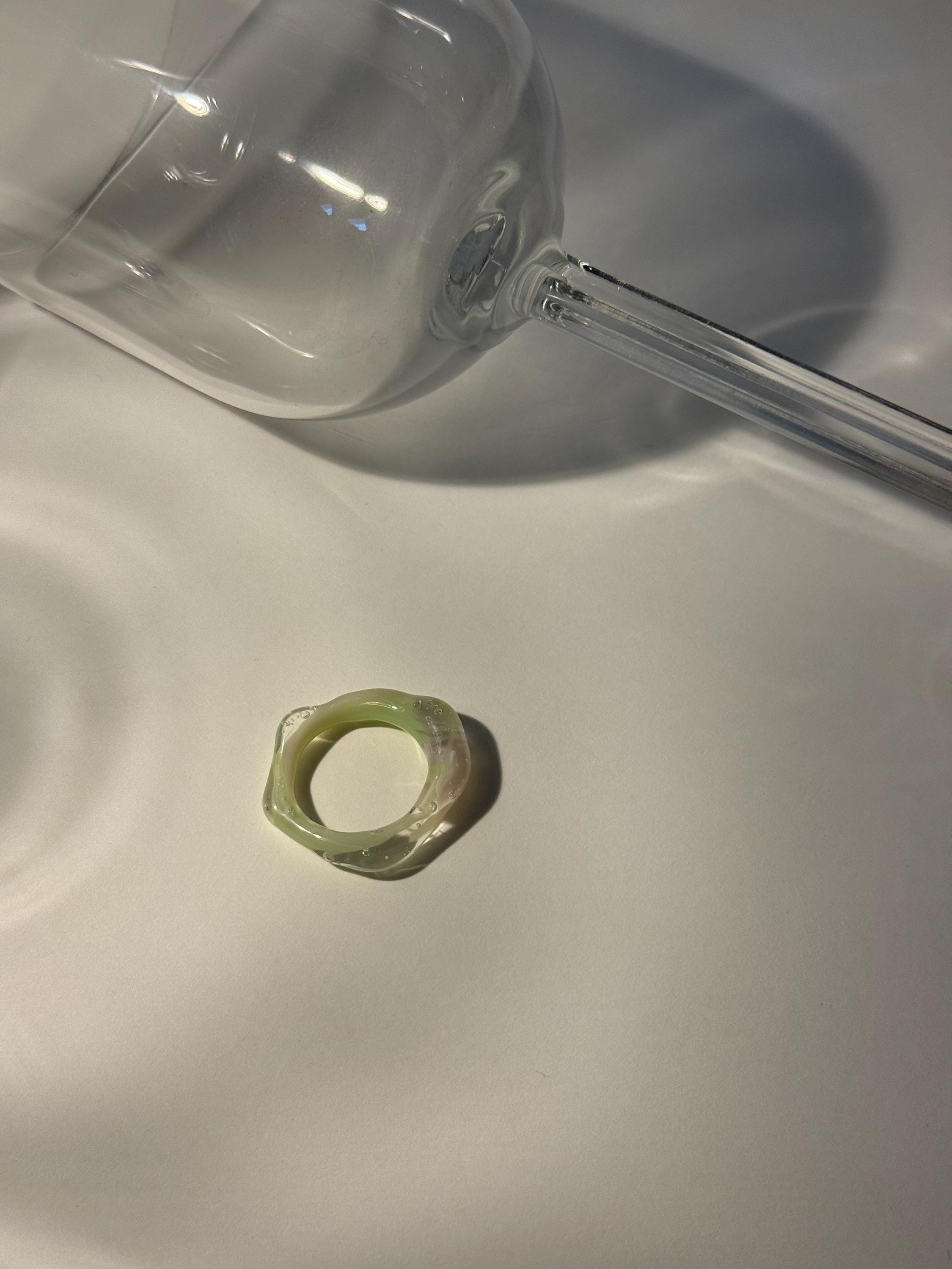 Mint Green and rose strawberry Matcha Swirl Glass Ring