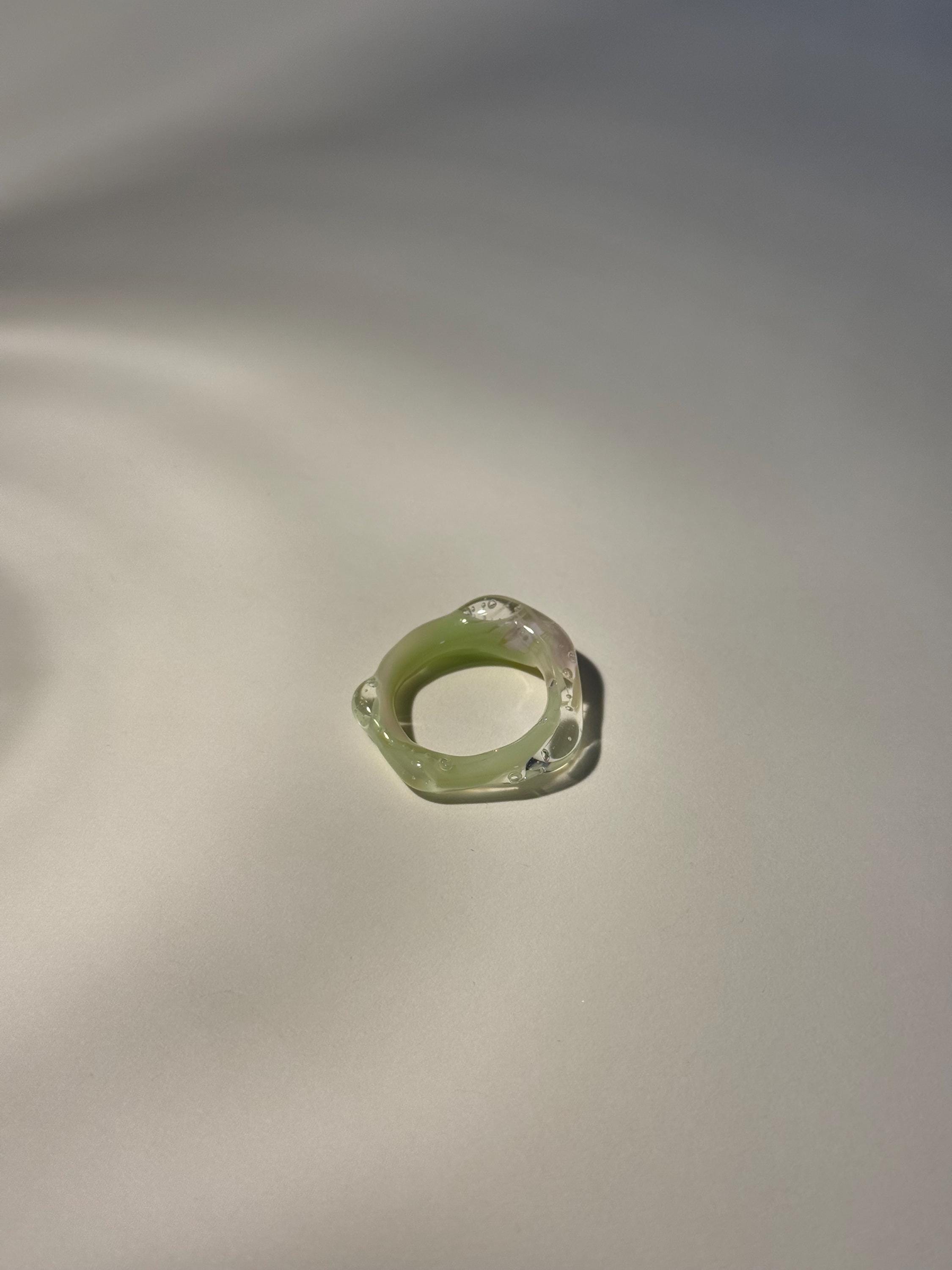 Mint Green and rose strawberry Matcha Swirl Glass Ring