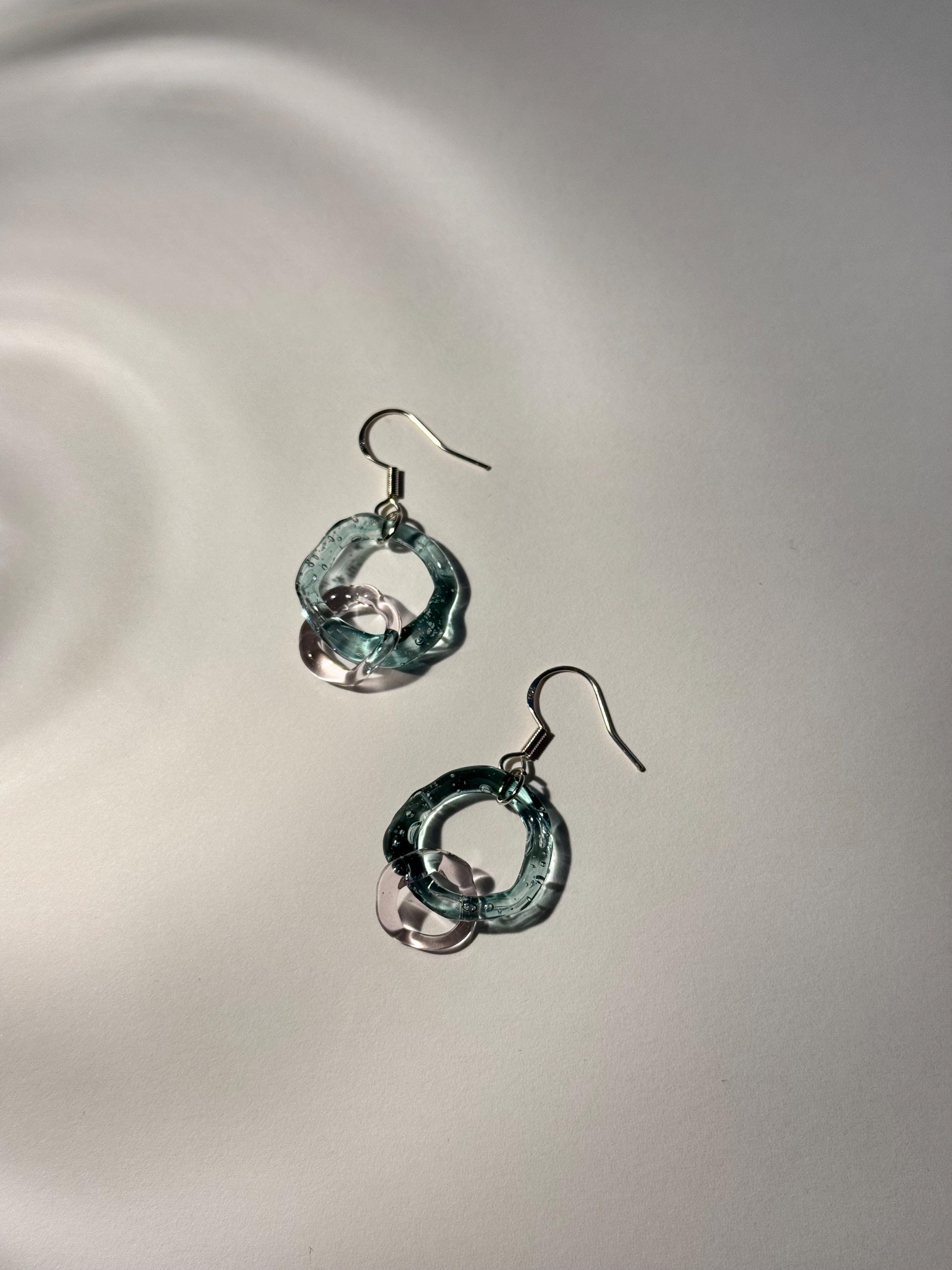 Handcrafted pink and turquoise chainlink Borosilicate Glass Earrings