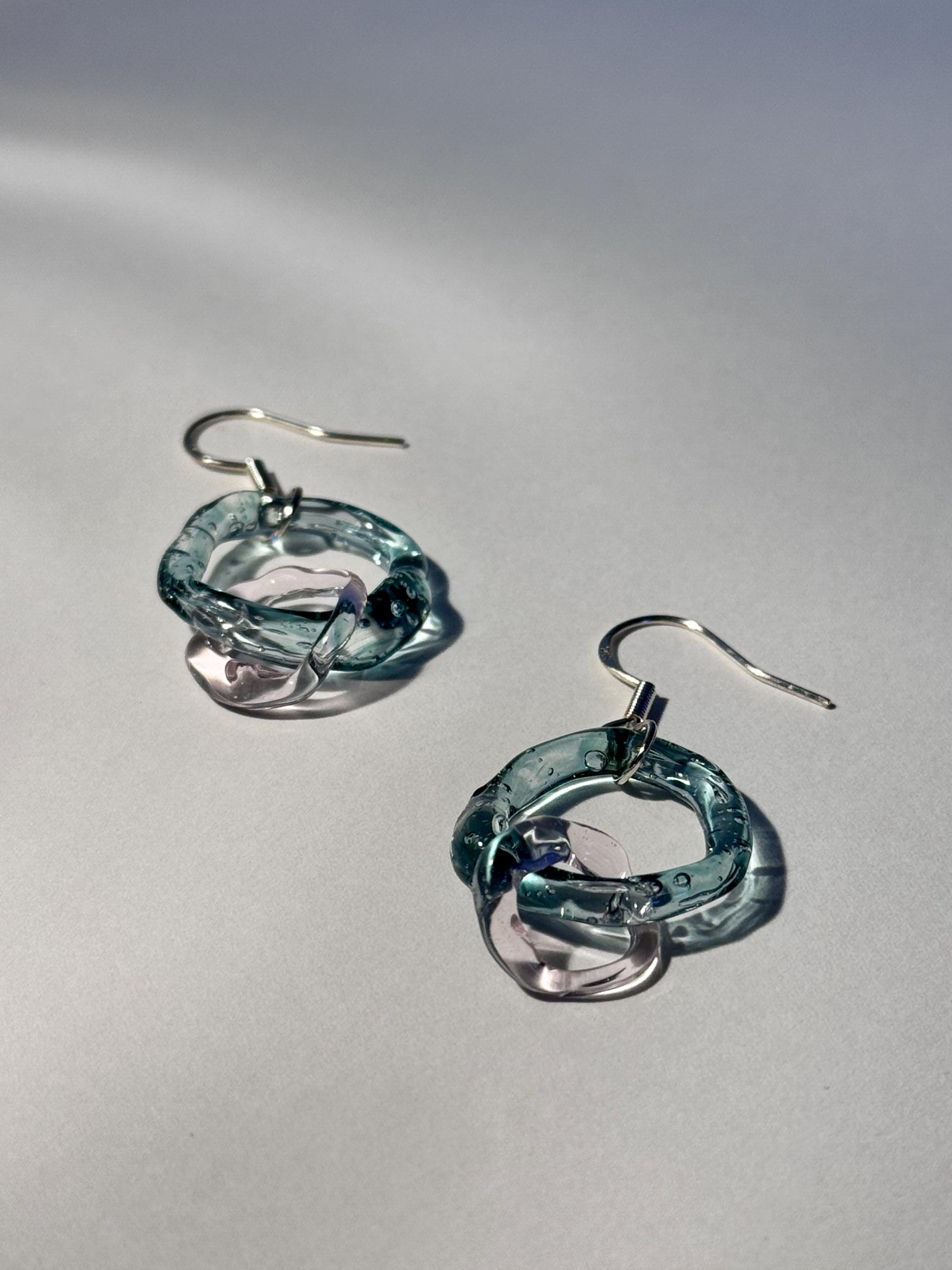 Handcrafted pink and turquoise chainlink Borosilicate Glass Earrings