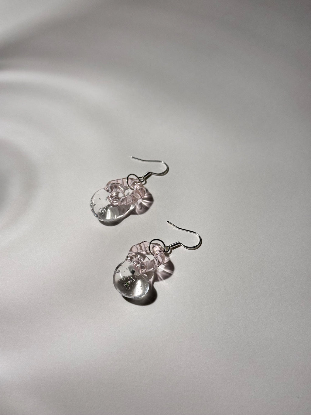 Pink Swirl with Opal Drop Handcrafted Borosilicate Earrings: