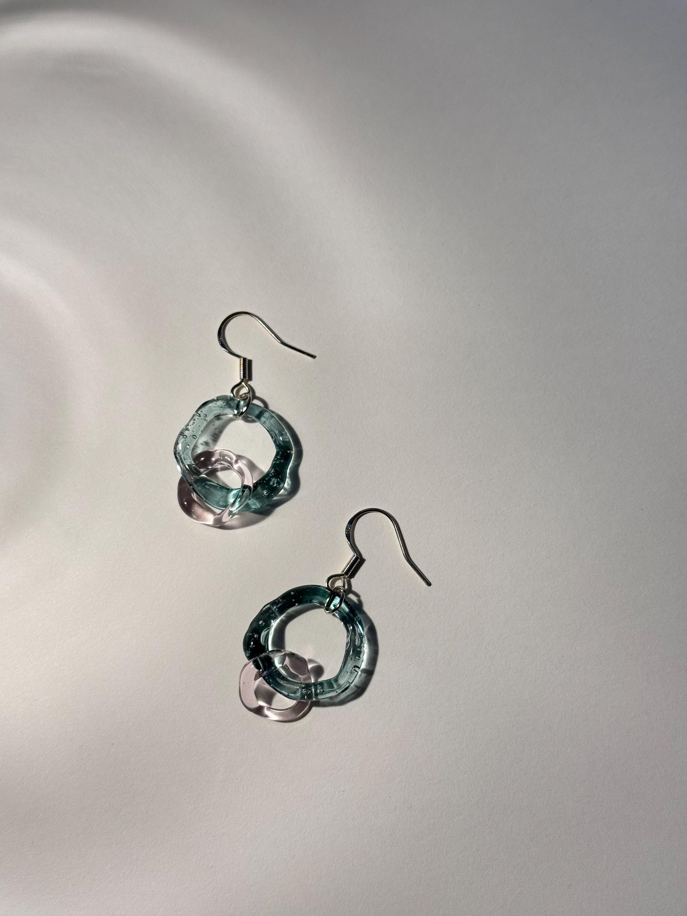 Handcrafted pink and turquoise chainlink Borosilicate Glass Earrings