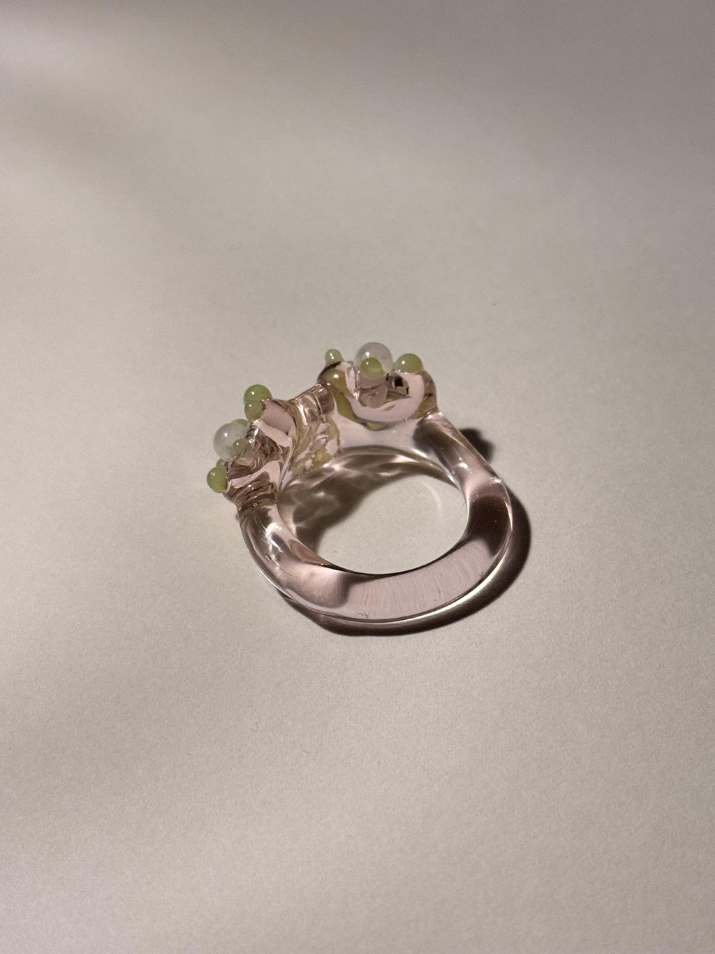 Handmade Pearlescent White, Rose & Green Coral Reef Glass Ring