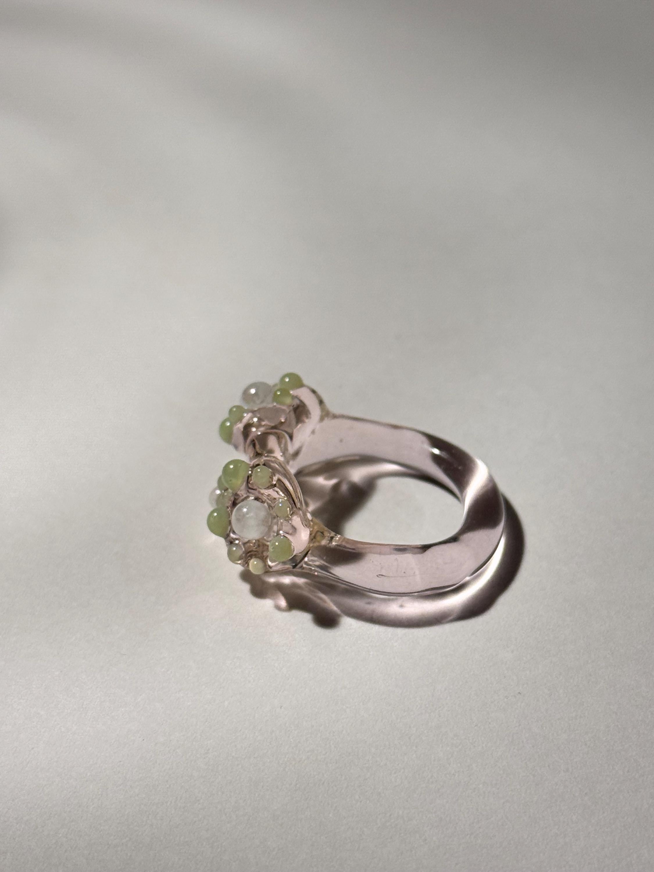 Handmade Pearlescent White, Rose & Green Coral Reef Glass Ring