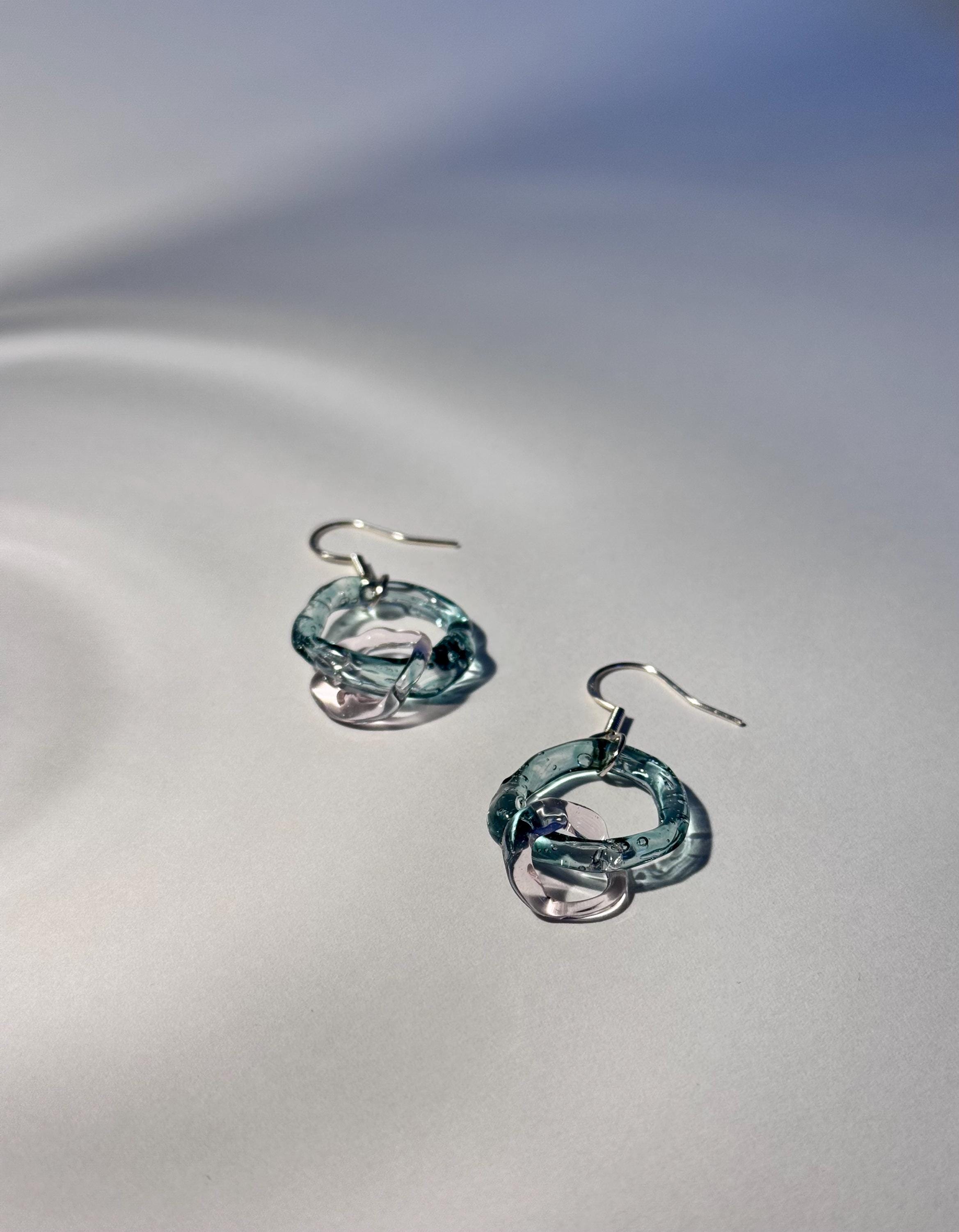 Handcrafted pink and turquoise chainlink Borosilicate Glass Earrings