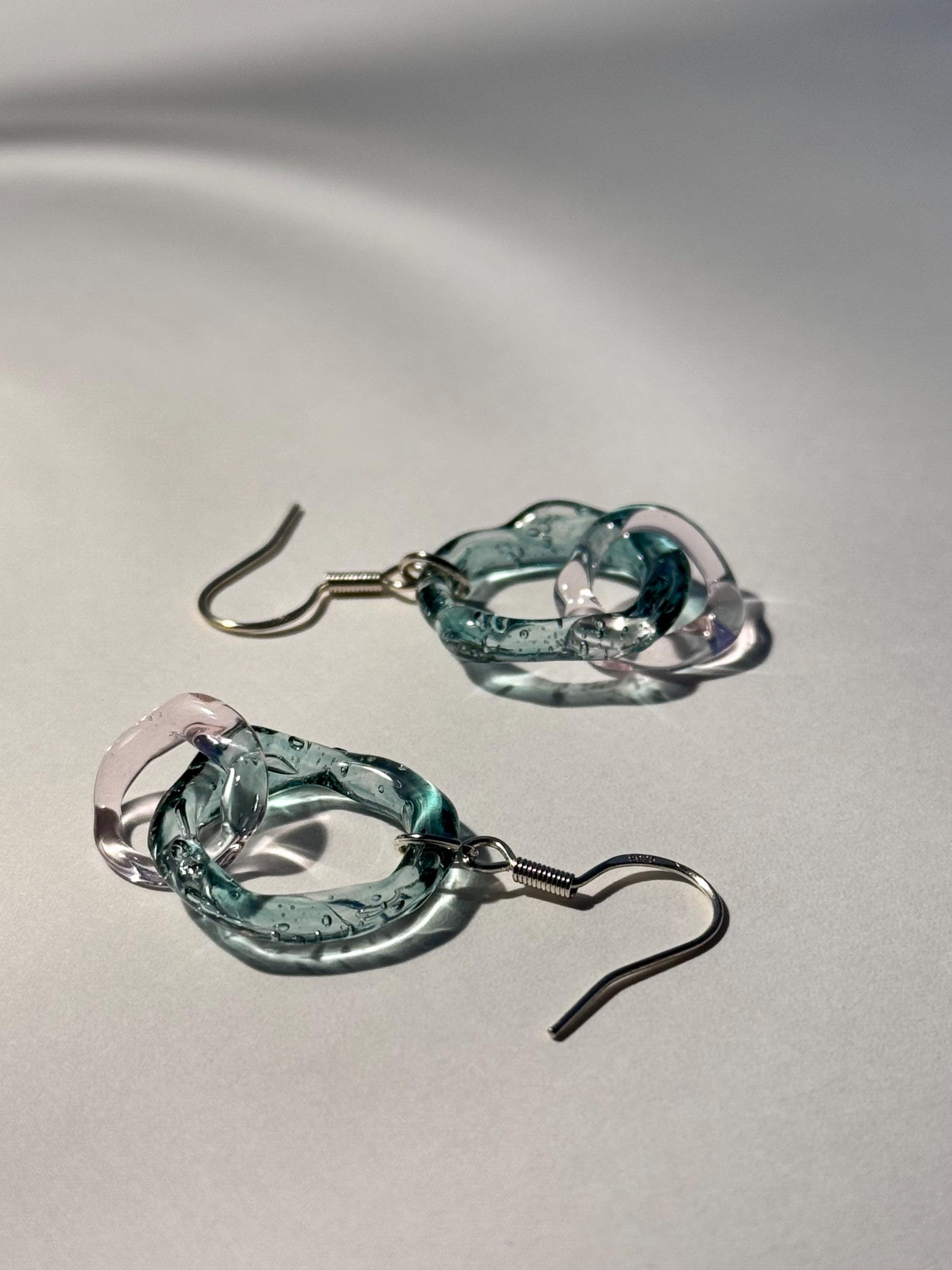 Handcrafted pink and turquoise chainlink Borosilicate Glass Earrings