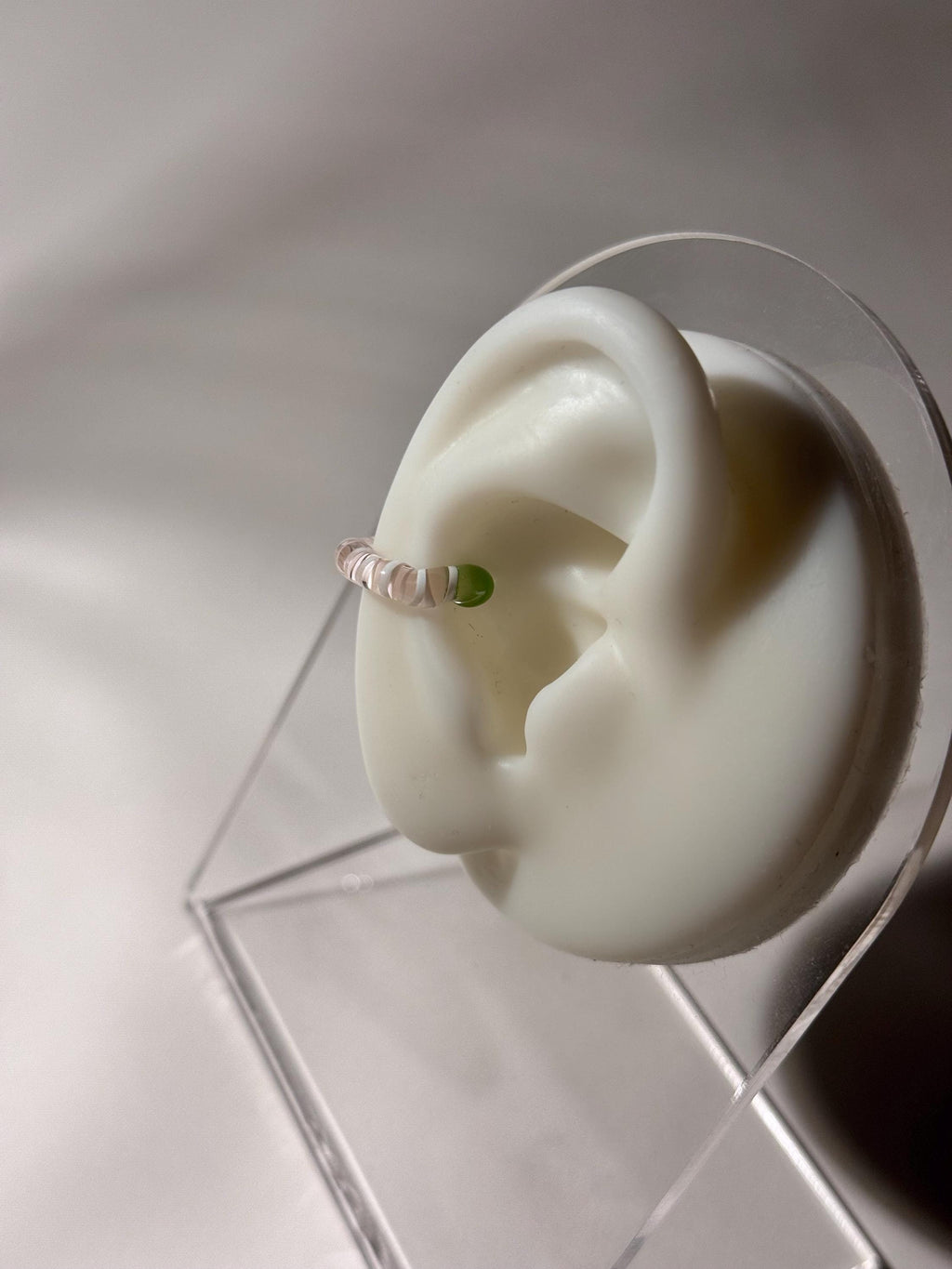 Pink, green and white Glass swirl Earcuff