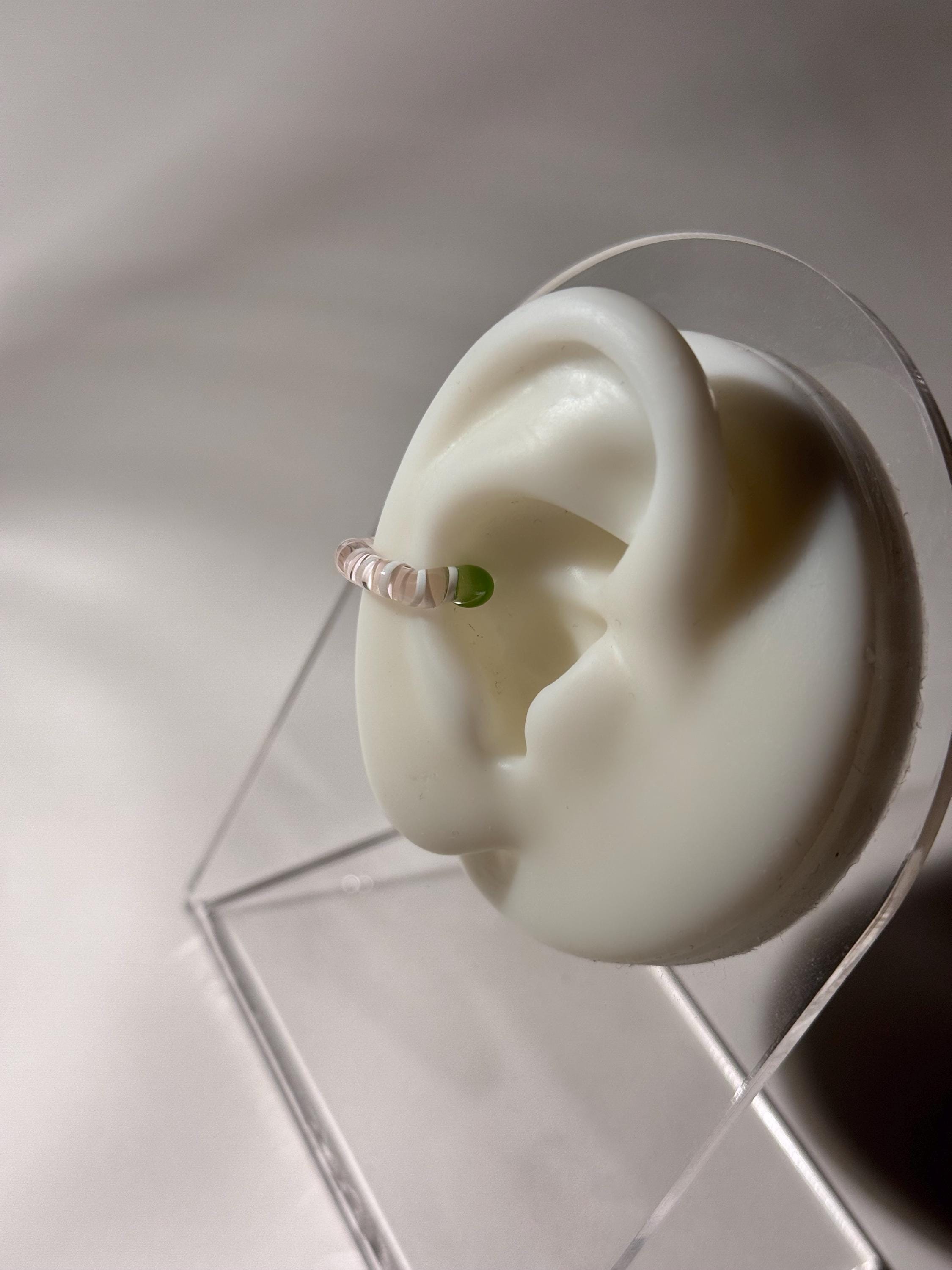 Pink, green and white Glass swirl Earcuff