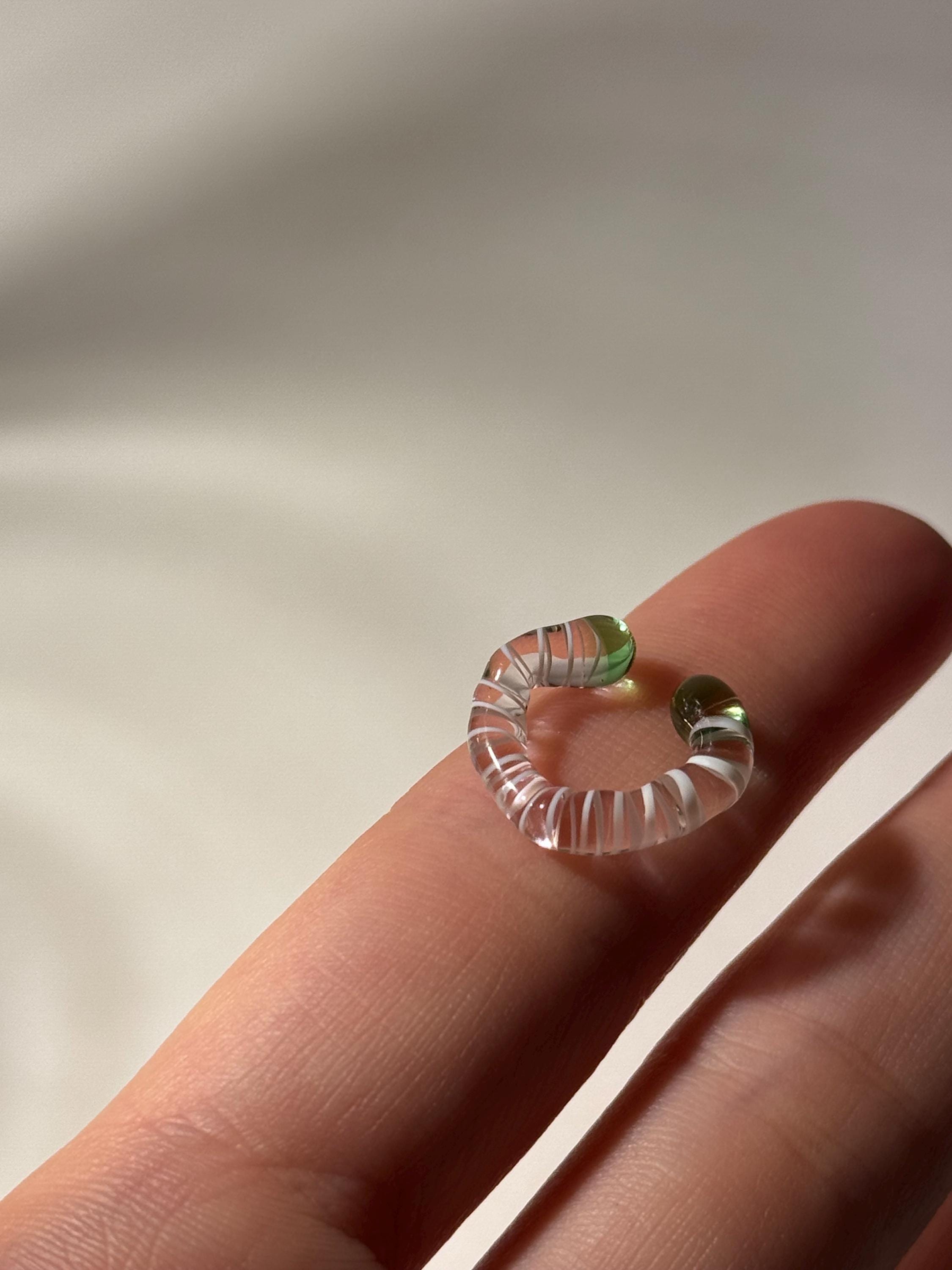 Pink, green and white Glass swirl Earcuff
