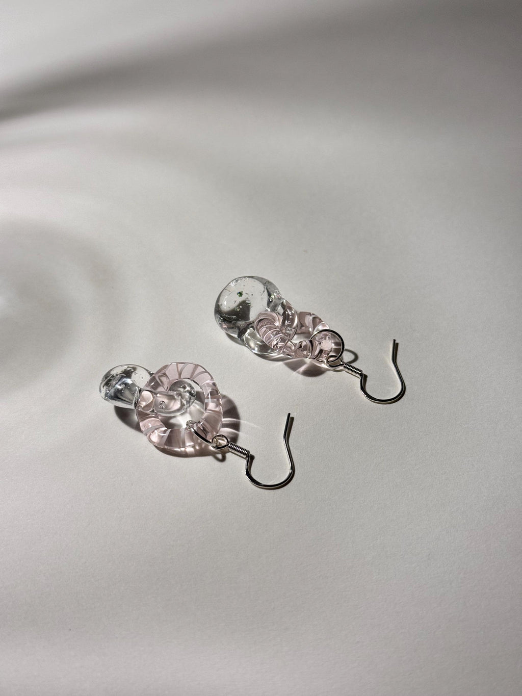 Pink Swirl with Opal Drop Handcrafted Borosilicate Earrings:
