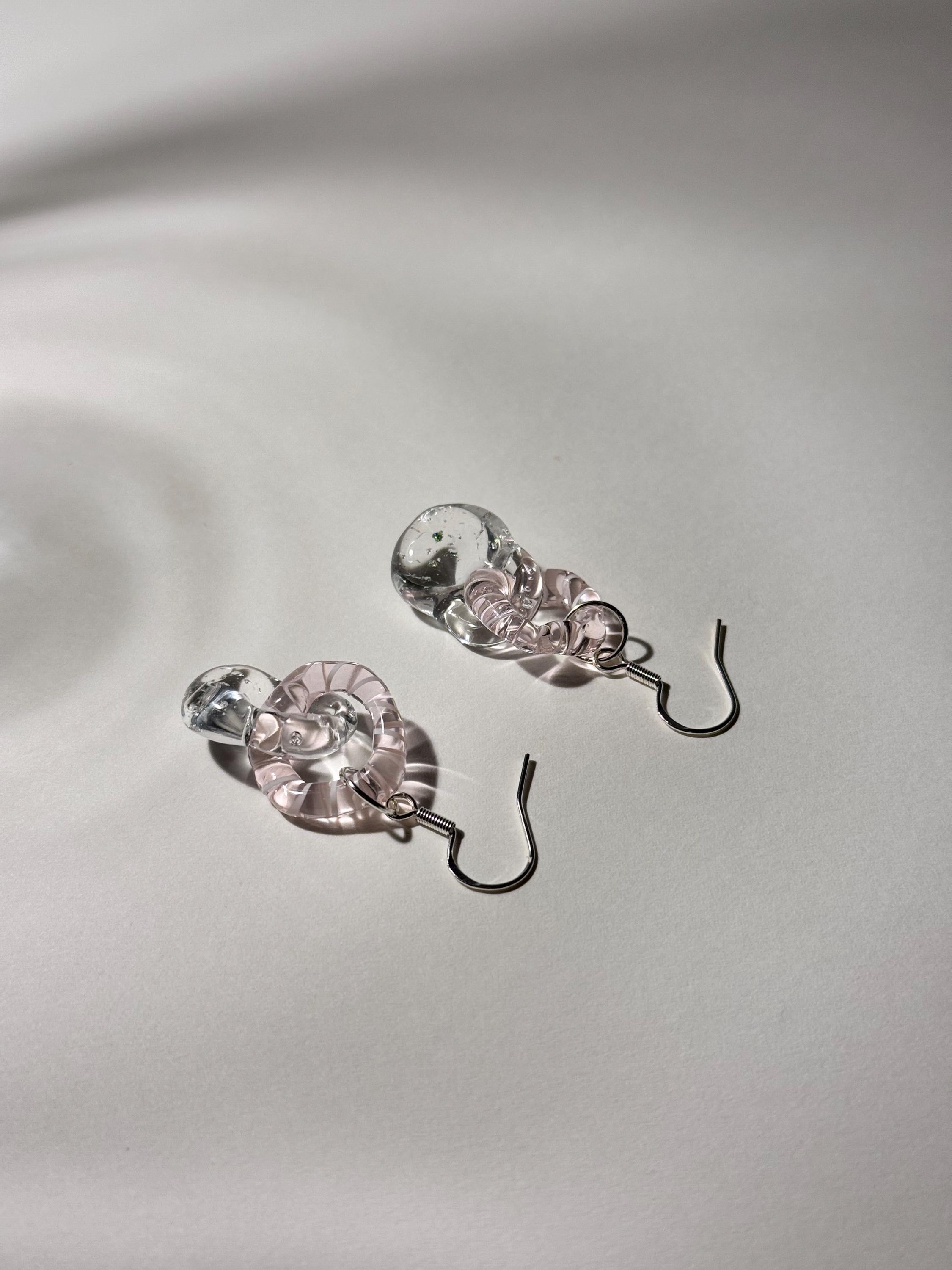 Pink Swirl with Opal Drop Handcrafted Borosilicate Earrings: