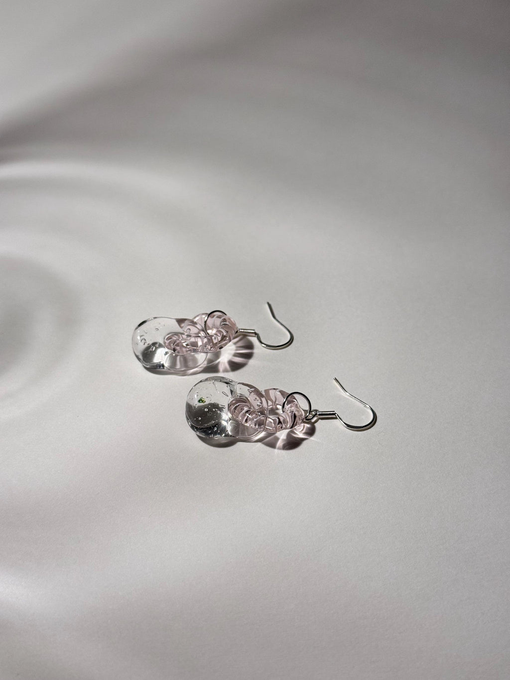 Pink Swirl with Opal Drop Handcrafted Borosilicate Earrings: