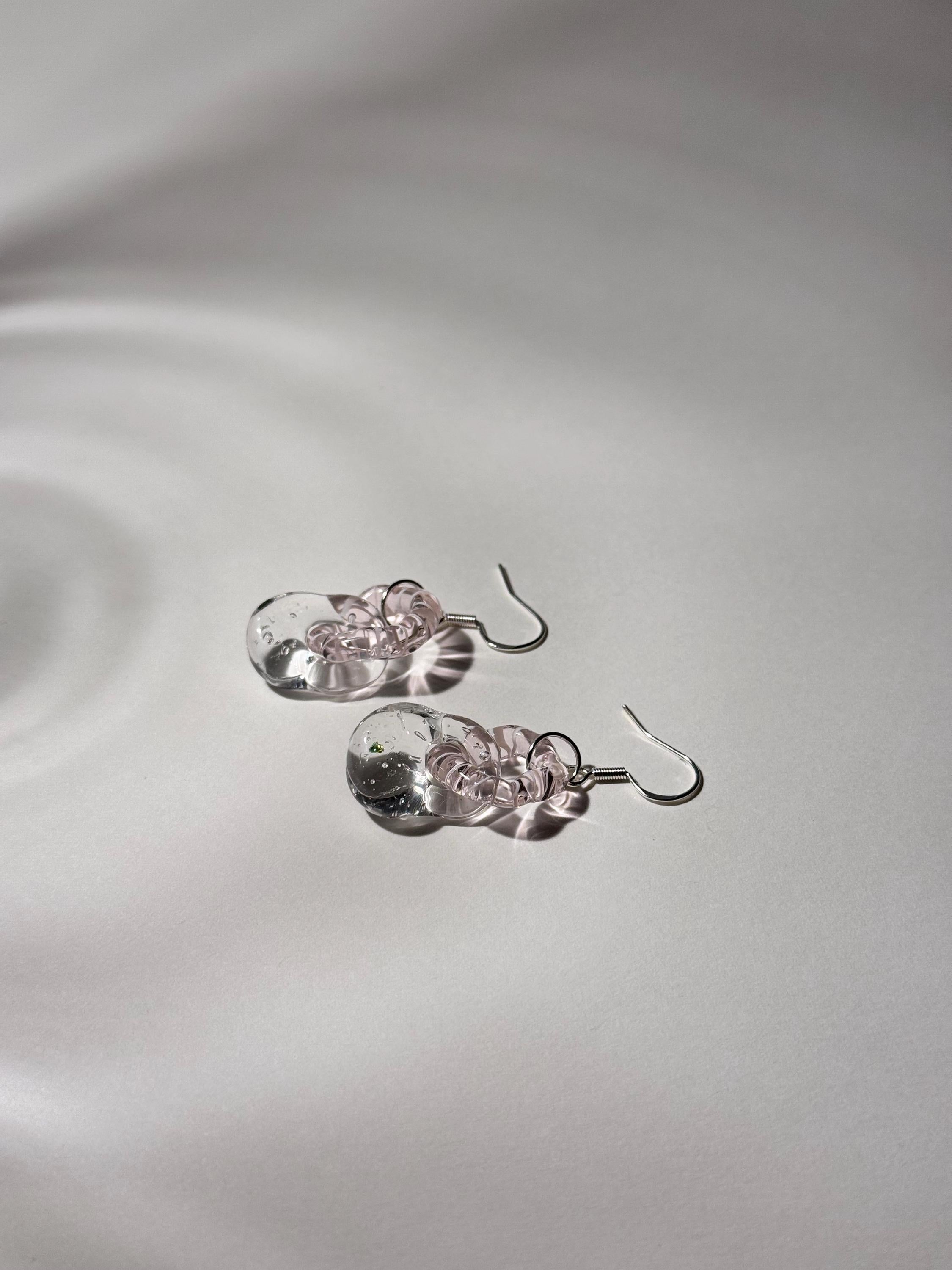 Pink Swirl with Opal Drop Handcrafted Borosilicate Earrings: