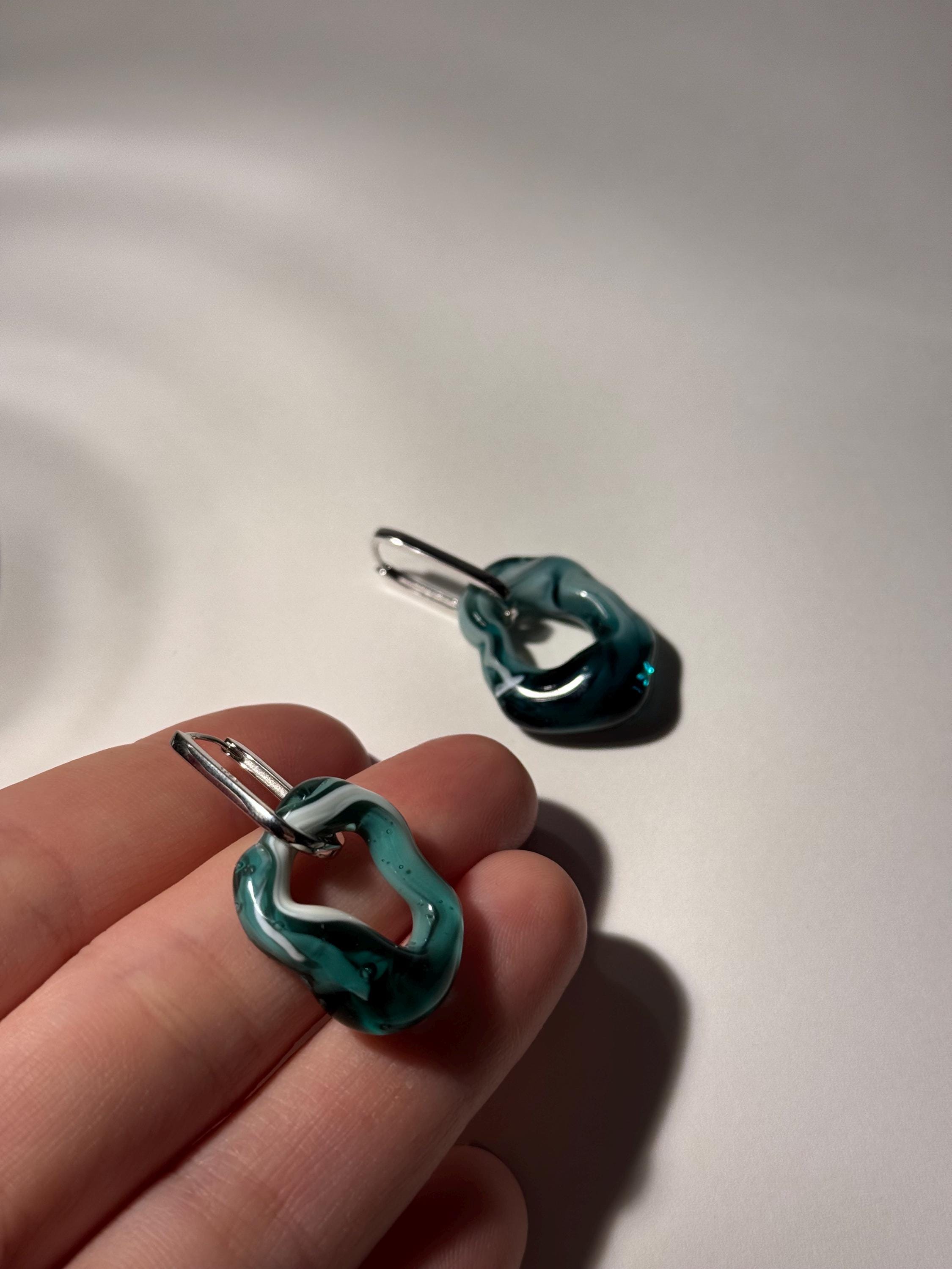 Handmade Turquoise Swirl Glass Earrings
