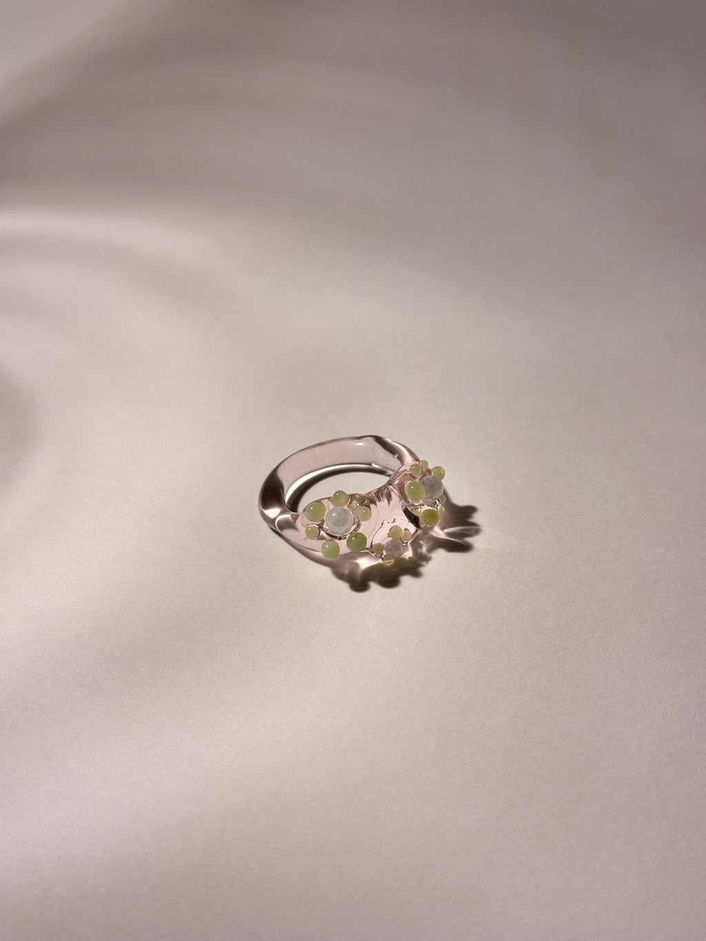 Handmade Pearlescent White, Rose & Green Coral Reef Glass Ring