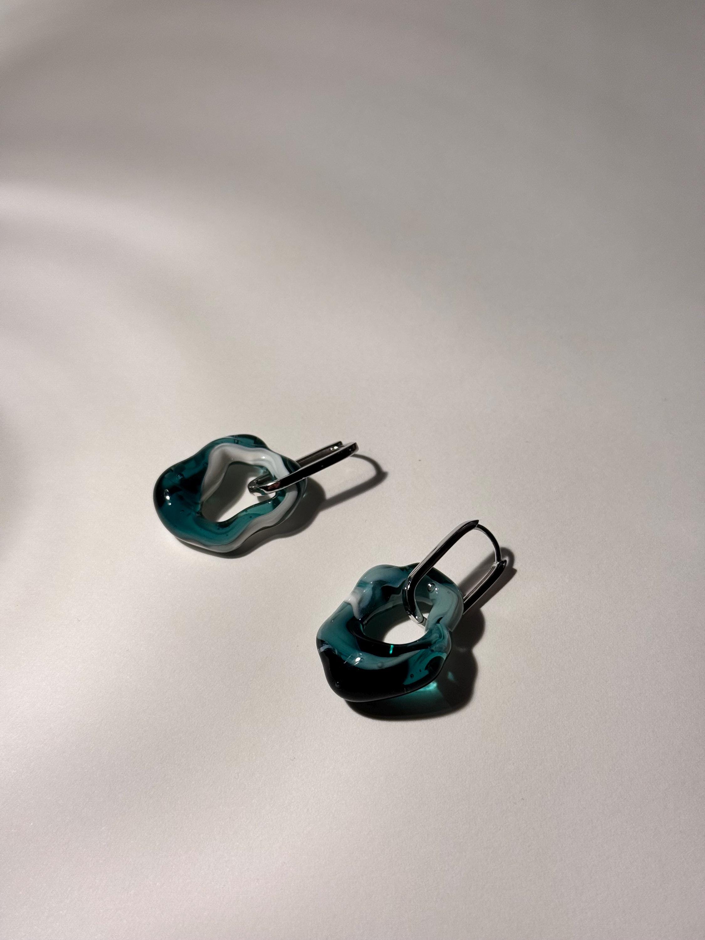 Handmade Turquoise Swirl Glass Earrings