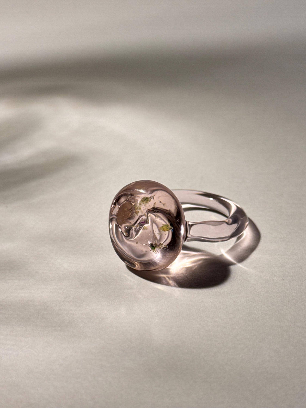 Handmade Pink Opal Flake Borosilicate Glass Ring