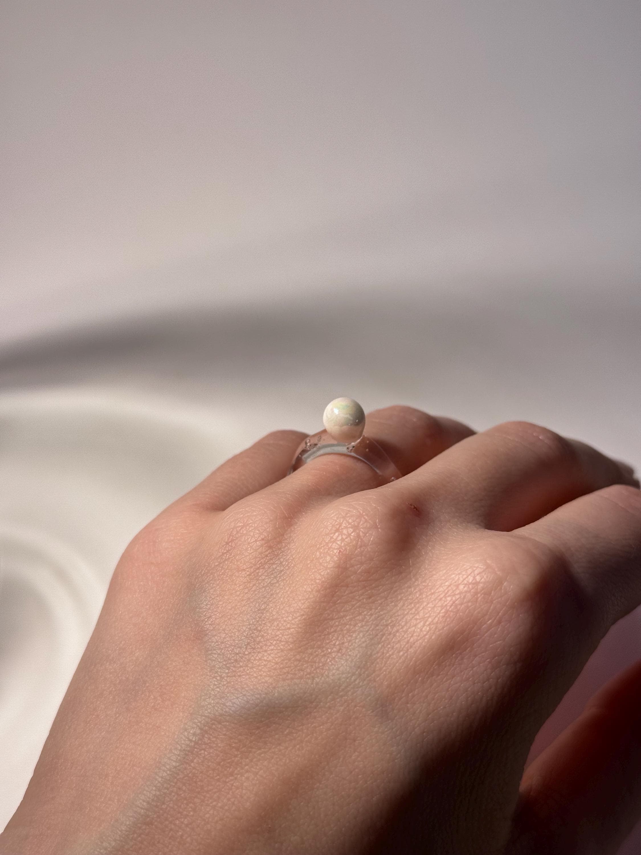 Handmade Pearly White Glass Ring